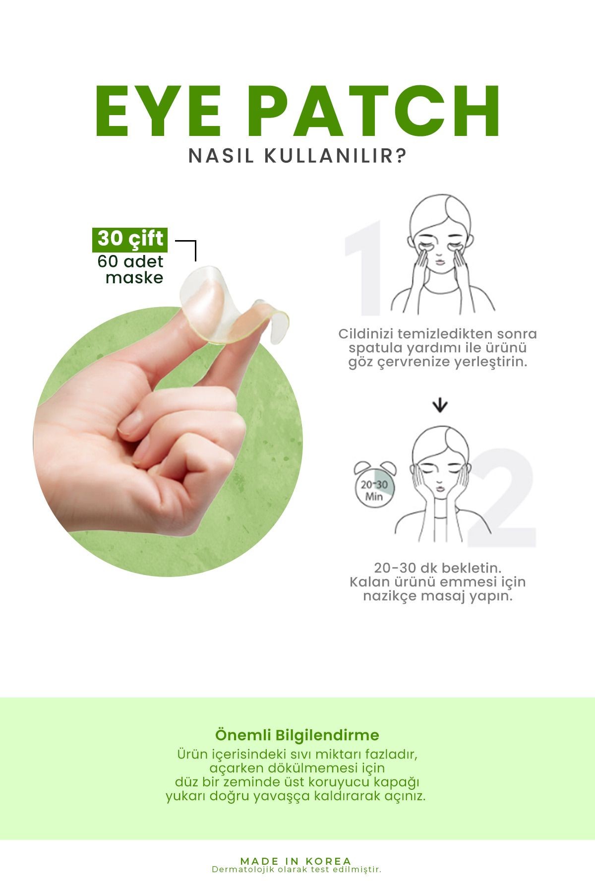 Centella Asiatica İçeren Nemlendirici Göz Altı Maske Seti 60 Adet LEBELAGE Dr Cica Eye Patch