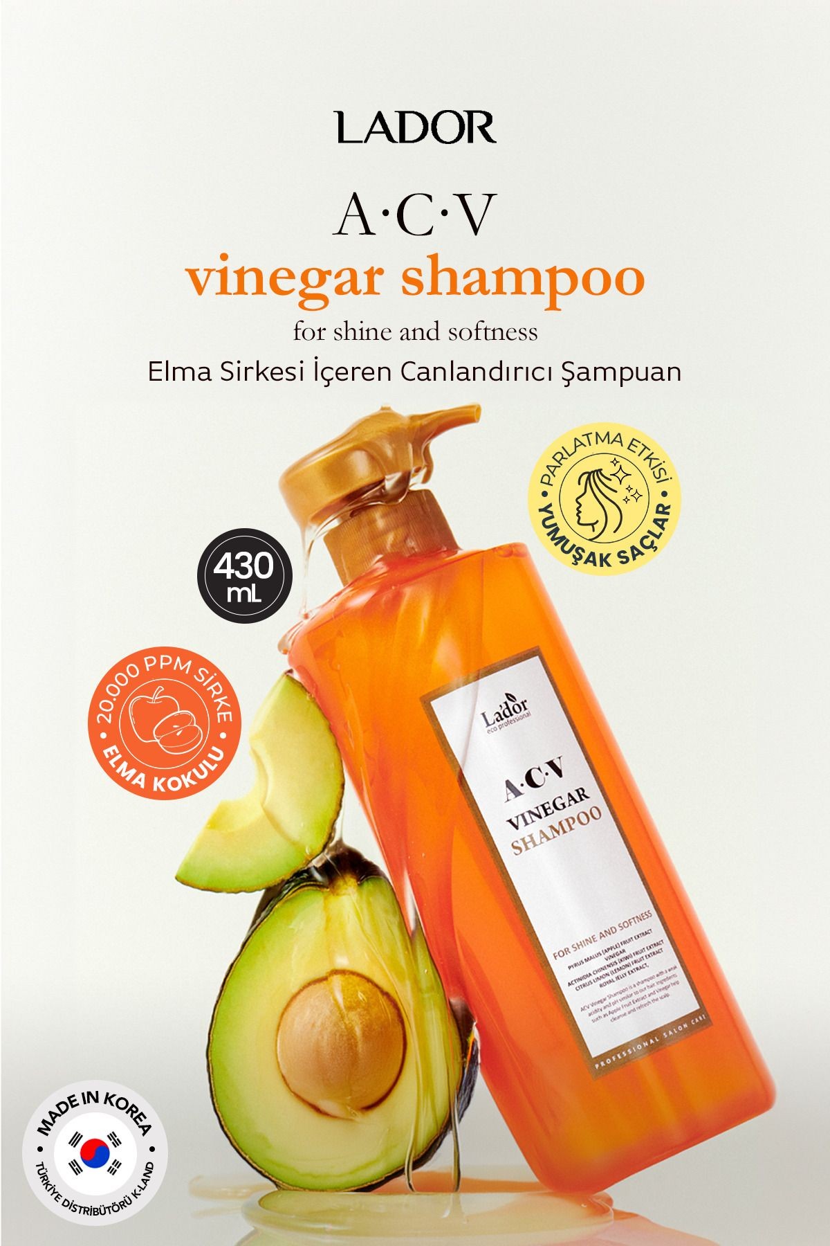 Saç Derisini Canlandıran ve Parlaklaştıran Sirke Özlü Şampuan LADOR ACV Vinegar Shampoo 430ML