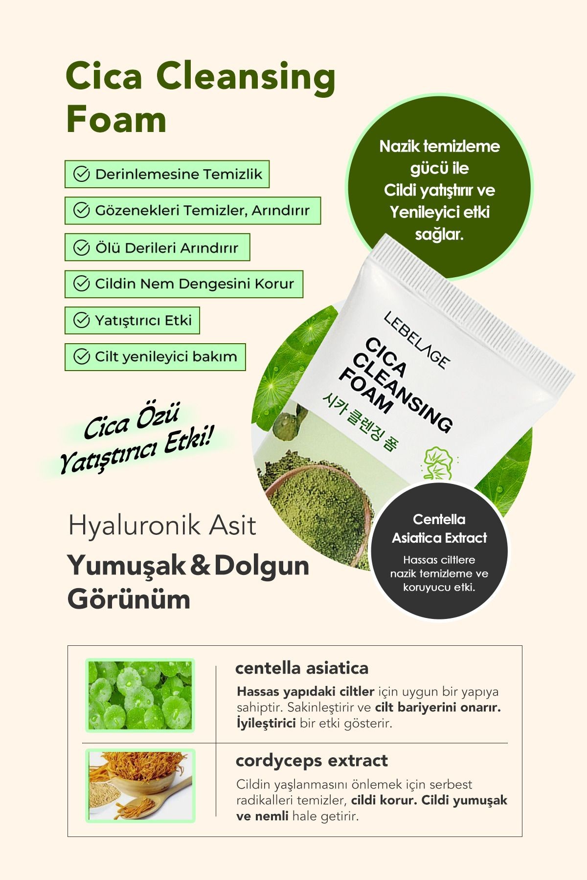 Cica İçeren Yatıştırıcı Temizleme Köpüğü Lebelage Cica Cleansing Foam