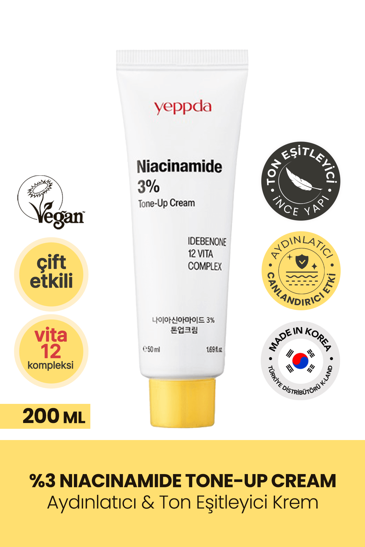 Su Bazlı Aydınlatıcı Krem Yeppda Niacinamide %3 Tone Up Cream 50 ml 8809452673938, one size