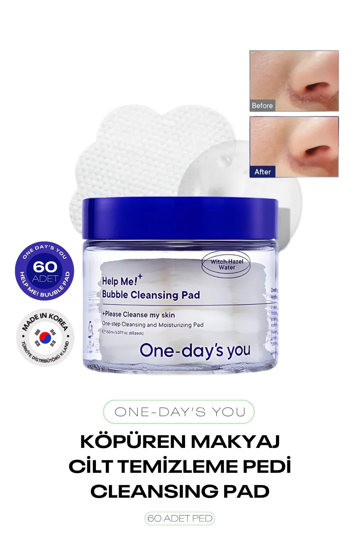 Köpüren Makyaj ve Cilt Temizleme Pedi One Days You Help Me Bubble Cleansing Pad 60 adet