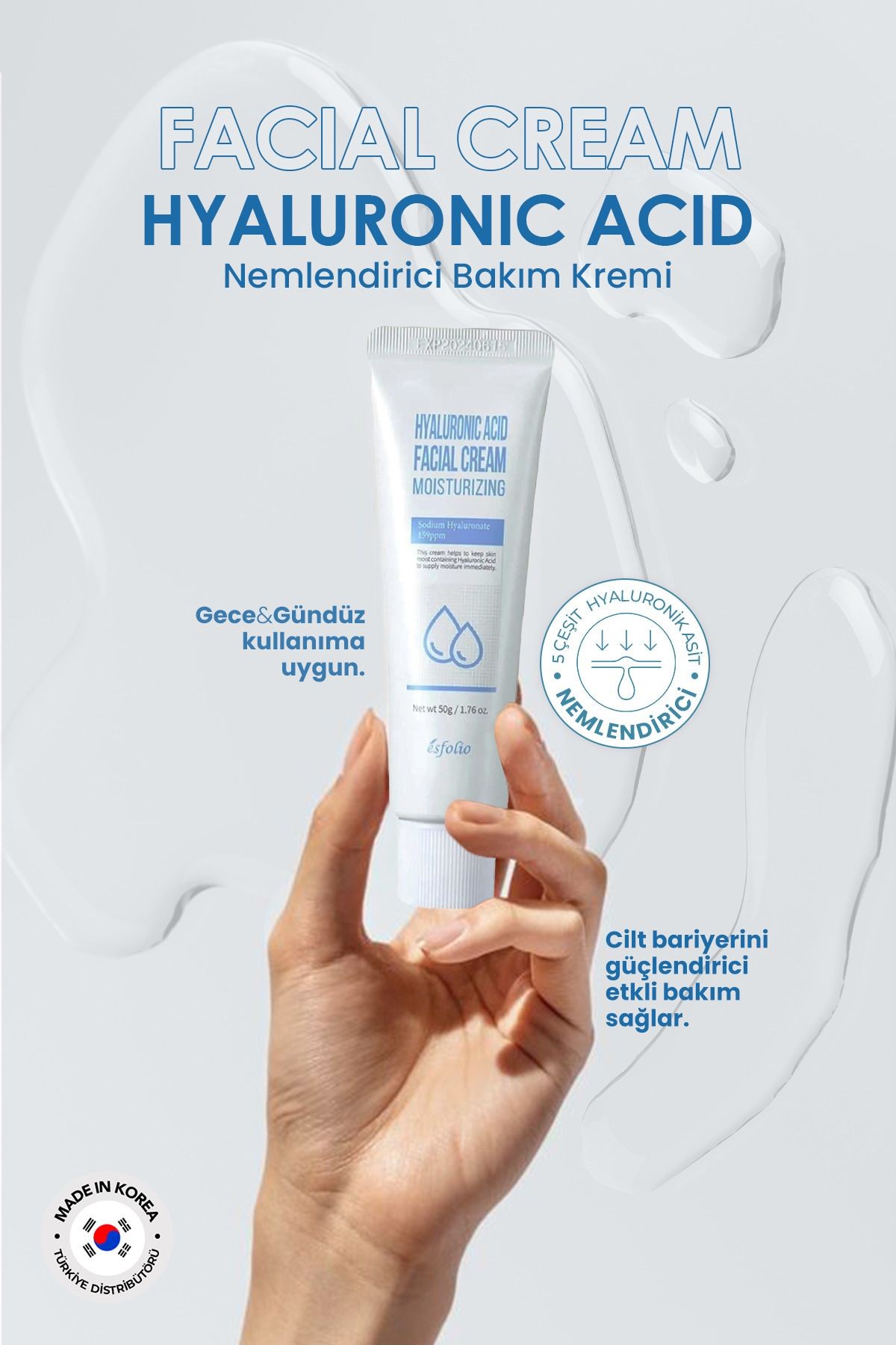 5 Çeşit Hyalüronik Asit Içeren Nemlendirici Bakım Kremi Hyaluronic Acid Facial Cream 50 Ml
