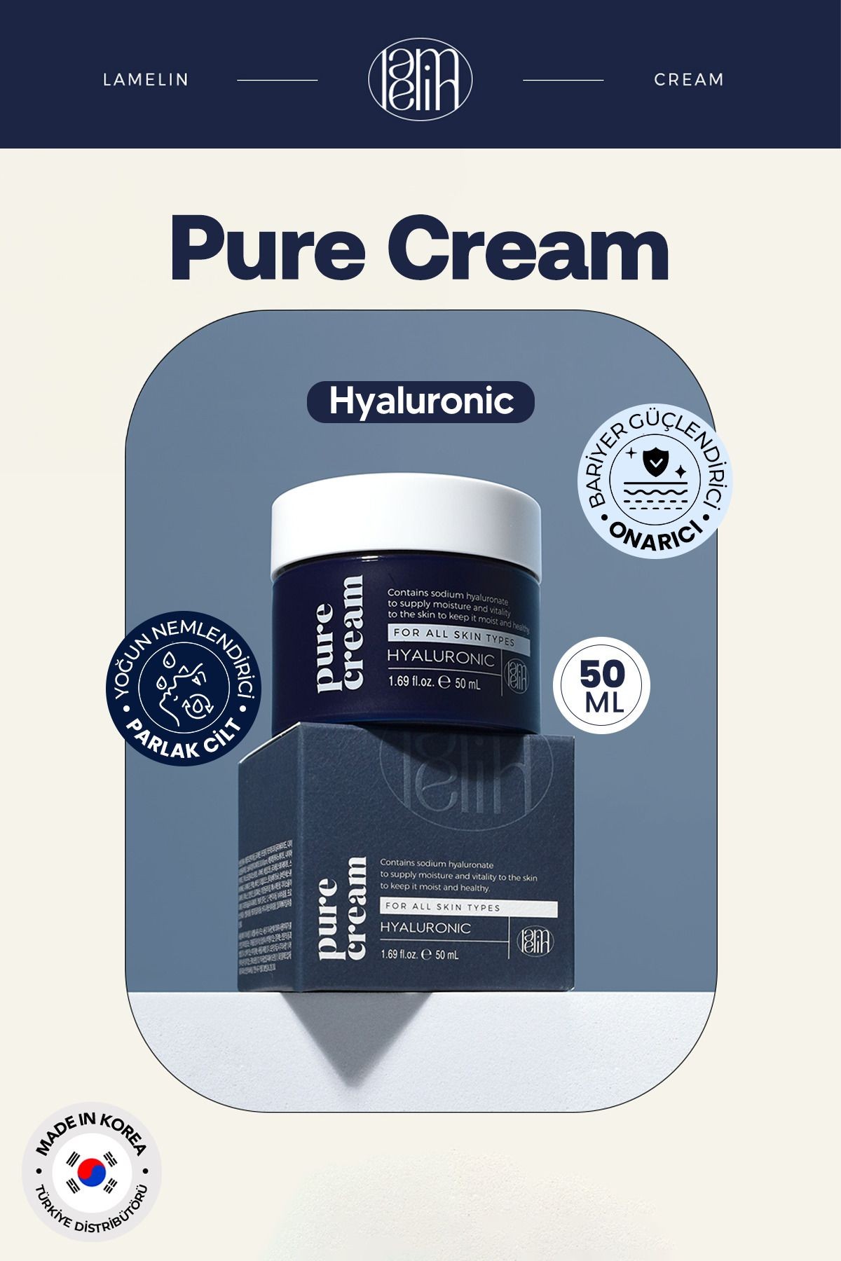 Hyaluronic Acid İçeren Nemlendirici Yüz Bakım Kremi Lamelin Hyaluronic Pure Cream 50 ml