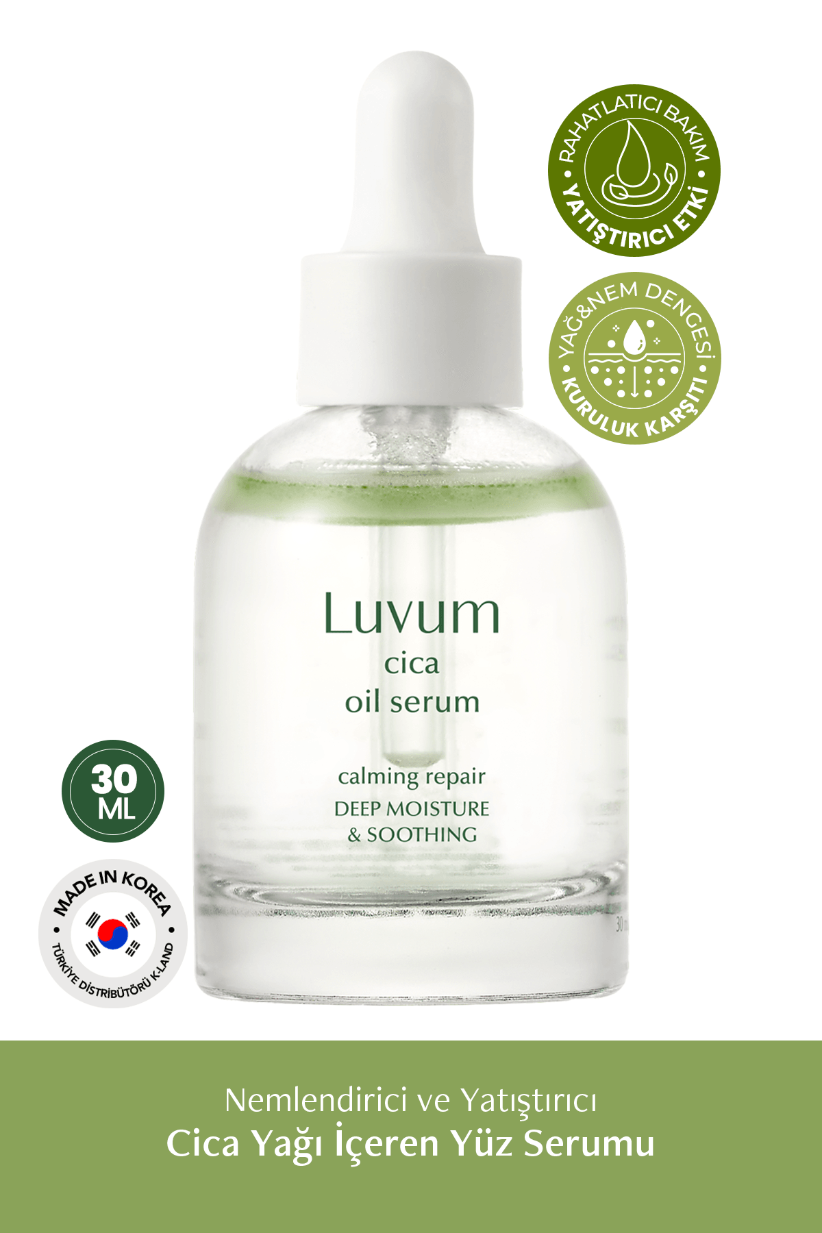 Nemlendirici ve Yatıştırıcı Cica Yağı İçeren Yüz Serumu LUVUM Cica Oil Serum