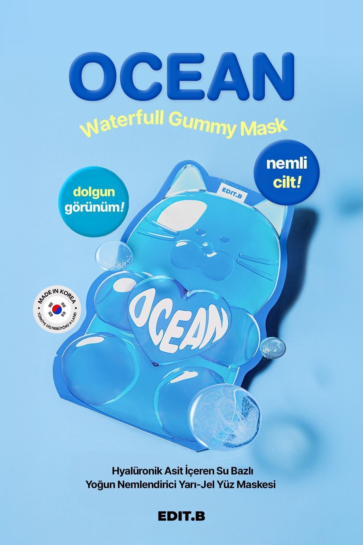 Hyalüronik Asit İçeren Yoğun Nemlendirici Yarı Jel Yüz Maskesi EDIT.B Waterfull Gummy Mask