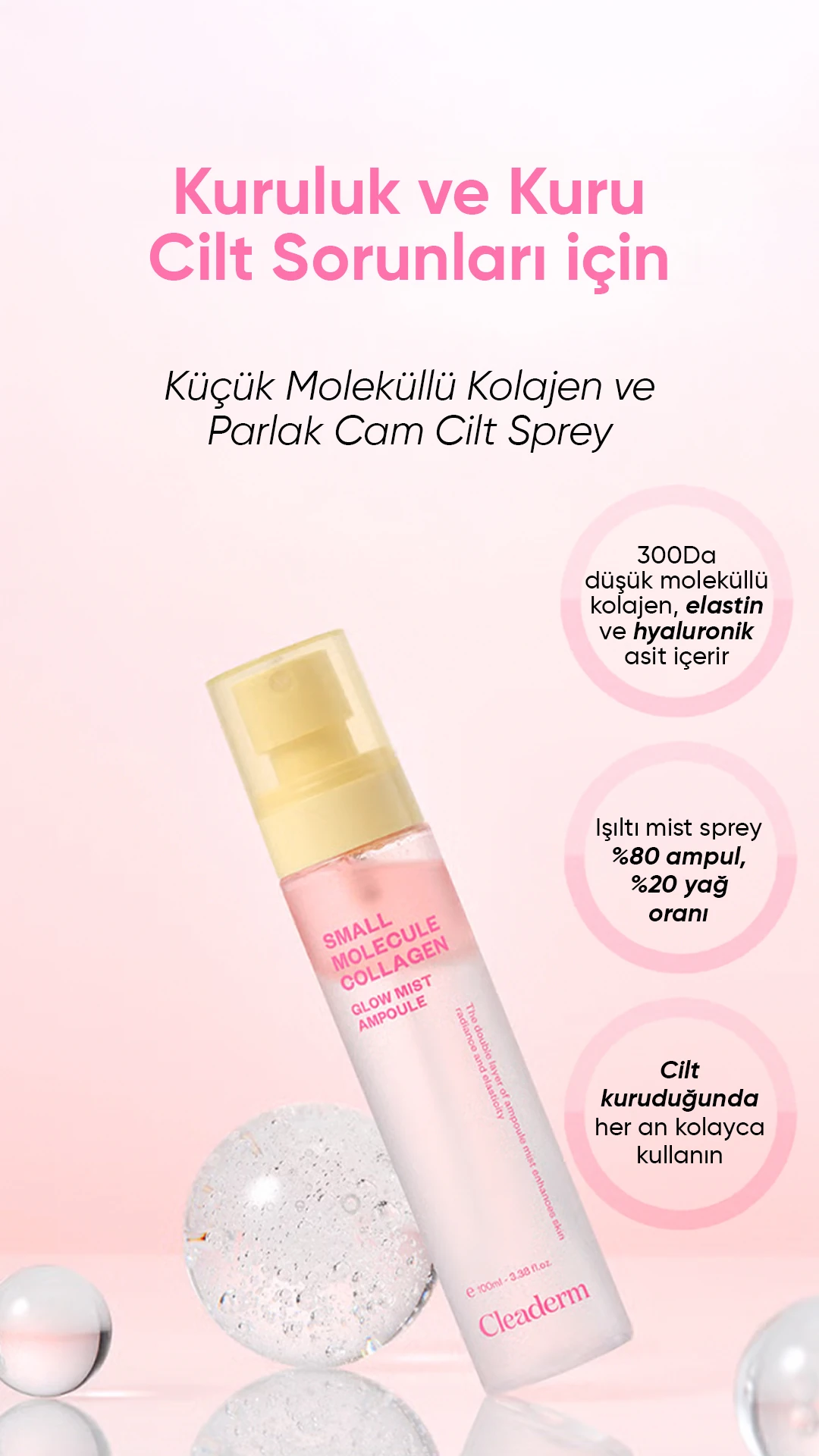 Küçük Moleküllü Kolajen ve Parlak Cam Cilt Sprey Small Molecule Collagen Glow Mist