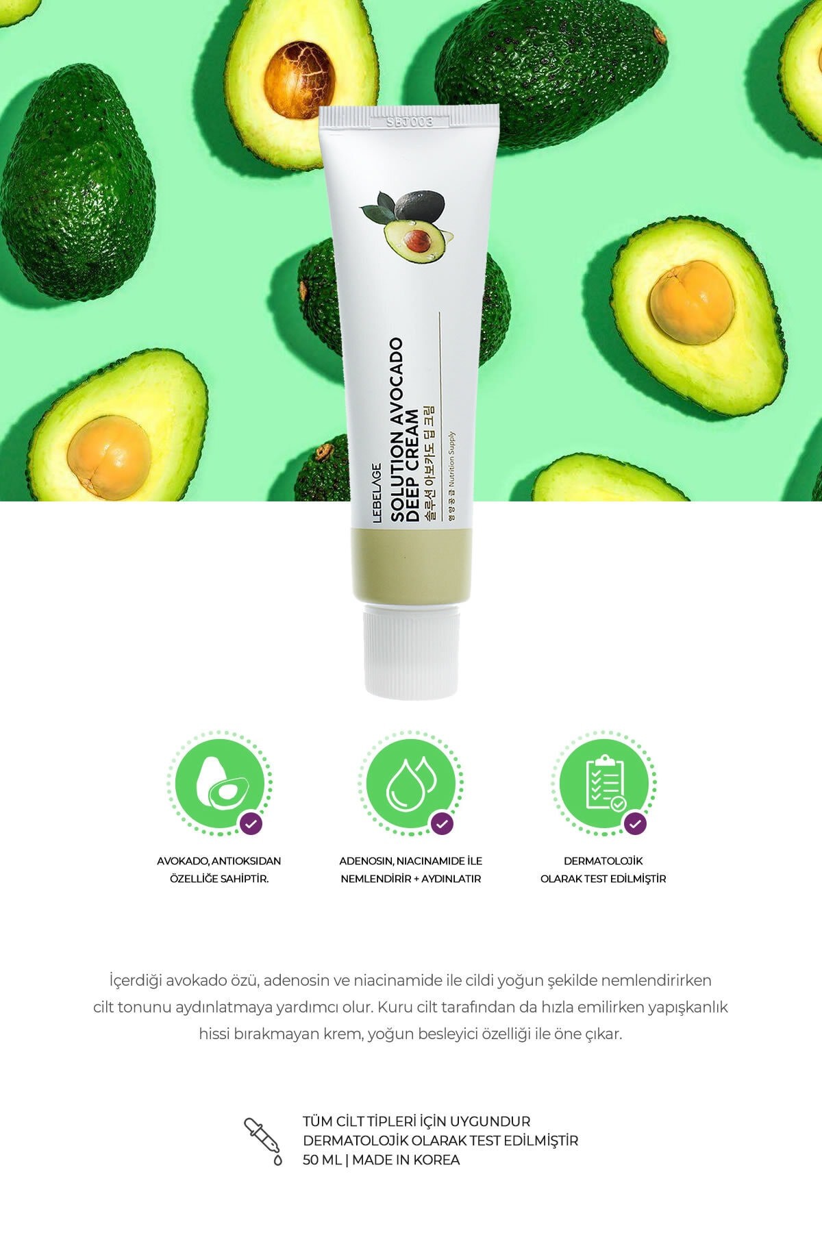Avokado Özü Ile Besleyici Ve Nemlendirici Krem Solution Avocado Deep Cream