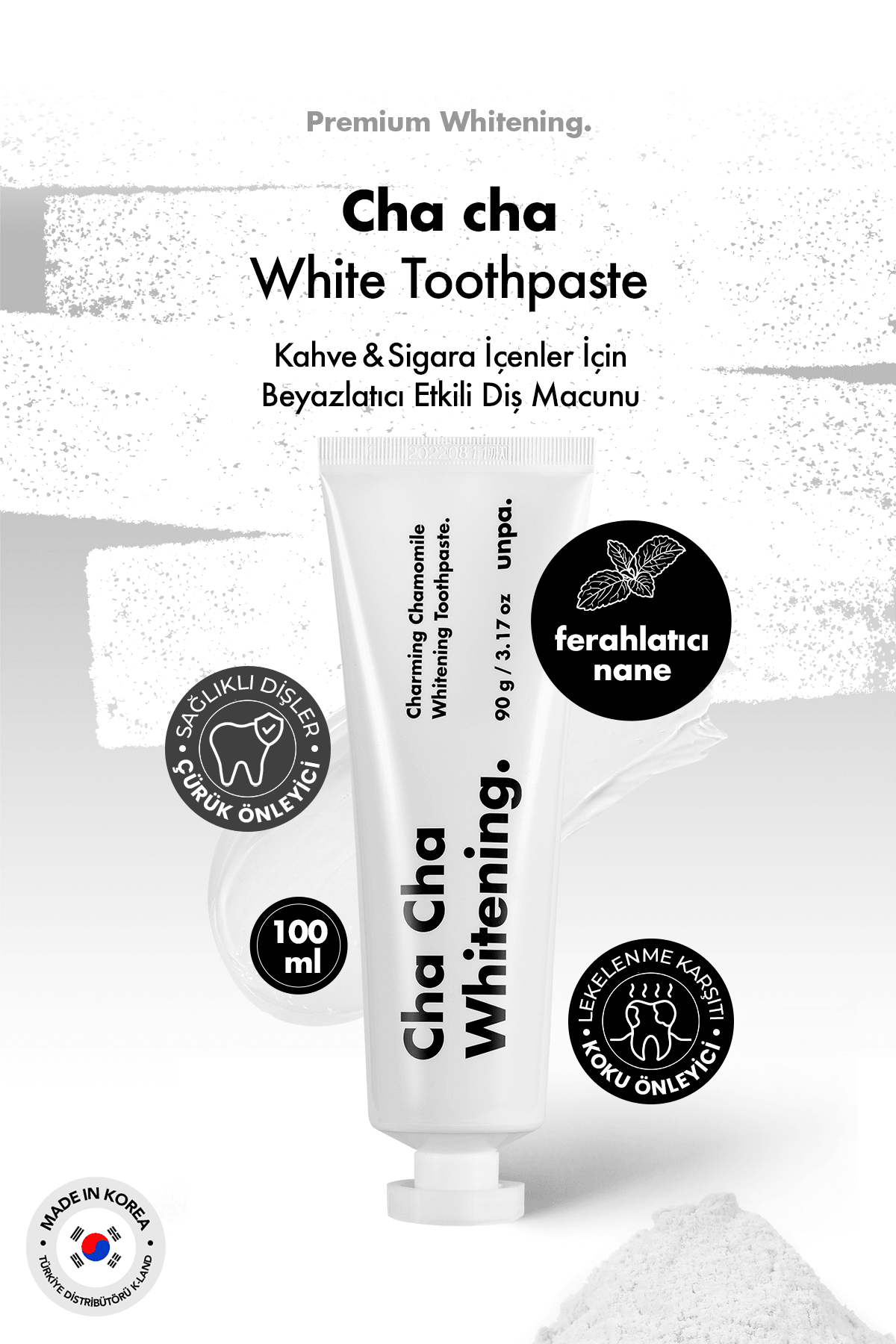 Kahve ve Sigara İçenler İçin Kore Beyazlatıcı Vegan Diş Macunu UNPA Cha Cha White Toothpaste