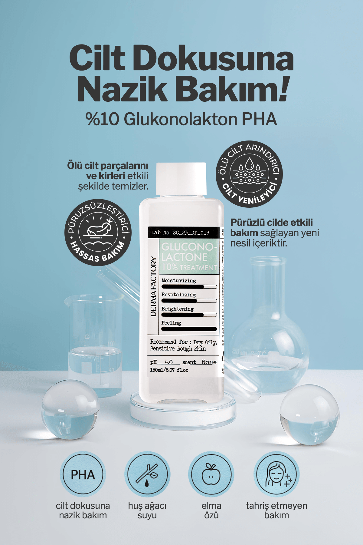 %10 PHA Gluconolactone İçeren Asitli Tonik Derma Factory Gluconolactone Treatment