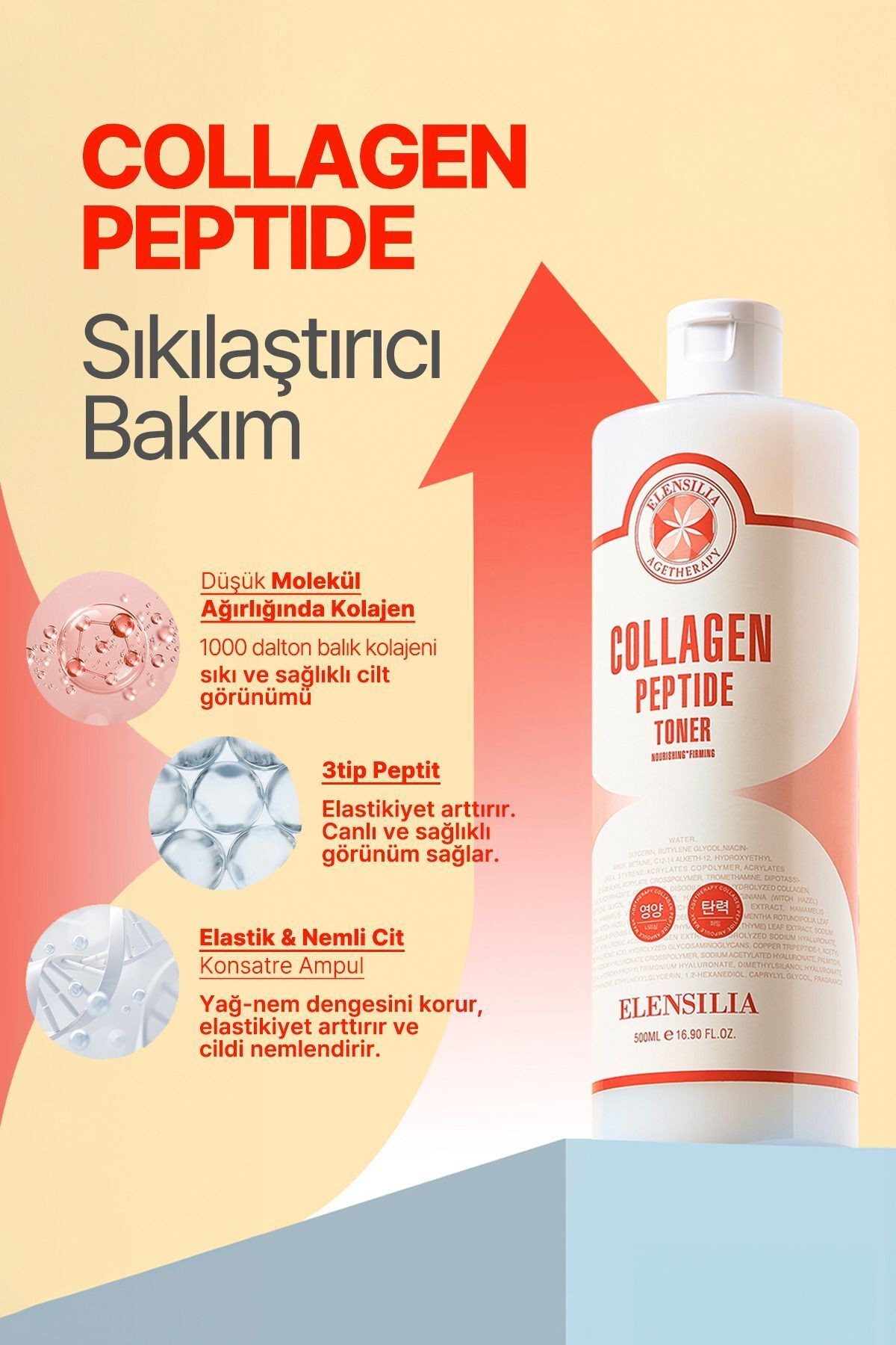 Kolajen ve Peptit İçeren Kırışıklık Karşıtı Tonik Elensilia Collagen Peptide Toner 500ml büyük boy