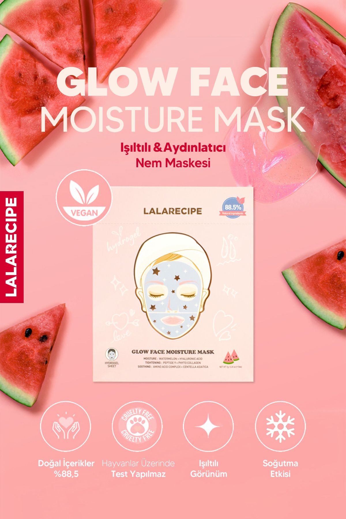 Nemlendirici ve Aydınlatıcı Cam Cilt Glitter Maske LALARECIPE Glow Moisture Mask