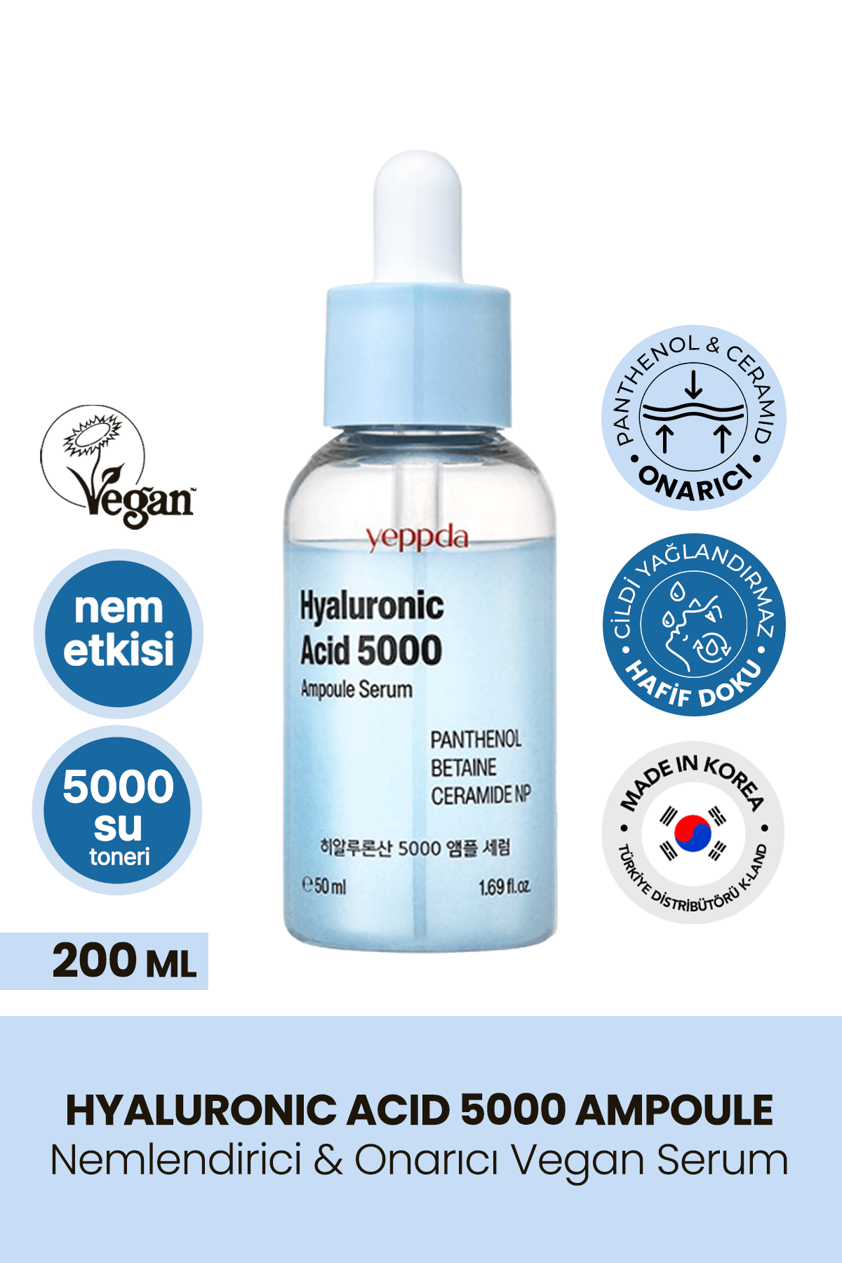 Hyalüronik Asit Kompleksi İçeren Nemlendirici Serum Yeppda Hyaluronic Acid 5000 Serum 50ml Büyük Boy