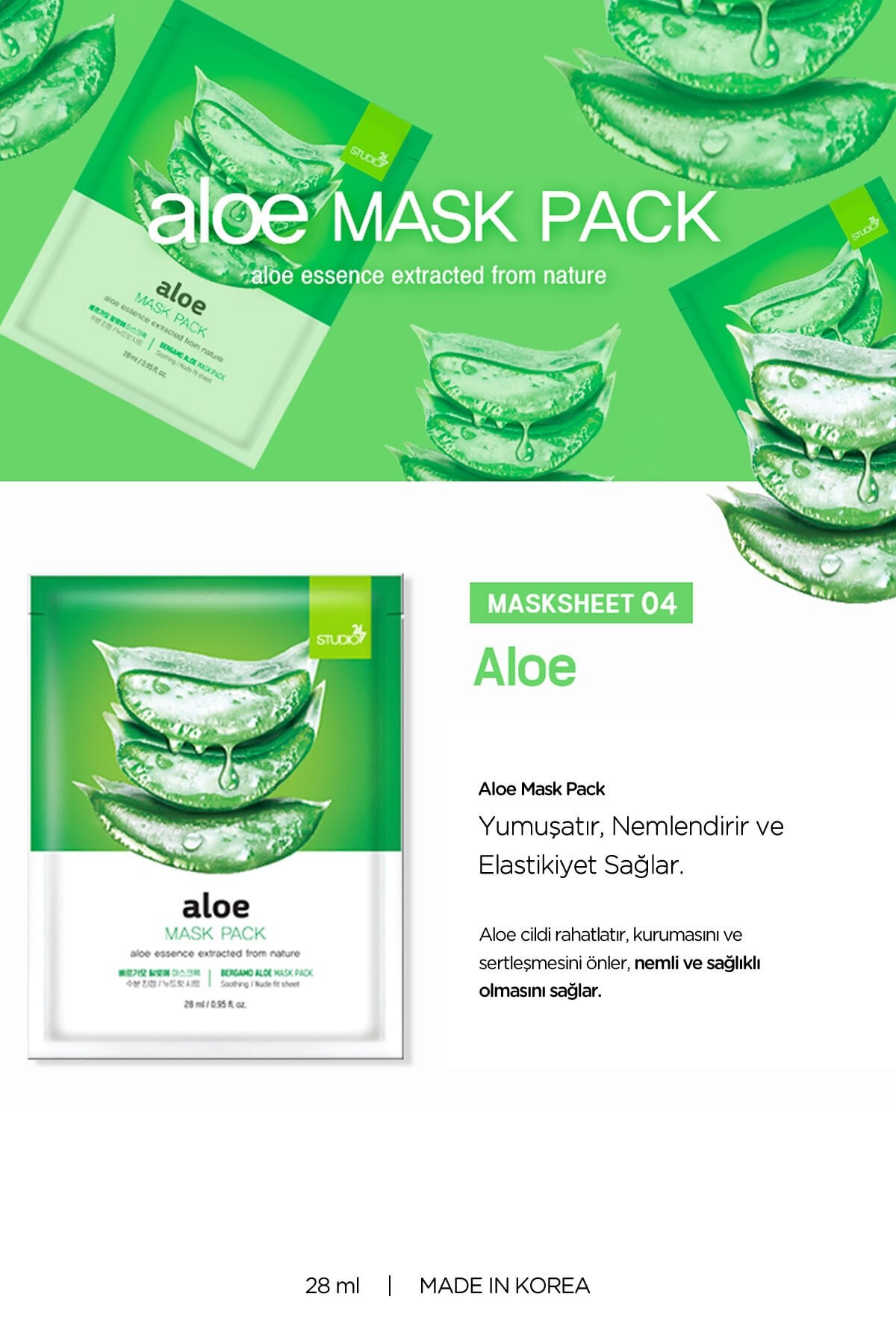 Yumuşatıcı, Yatıştırıcı Ve Nemlendirici Doğal Aloe Maske Studio247