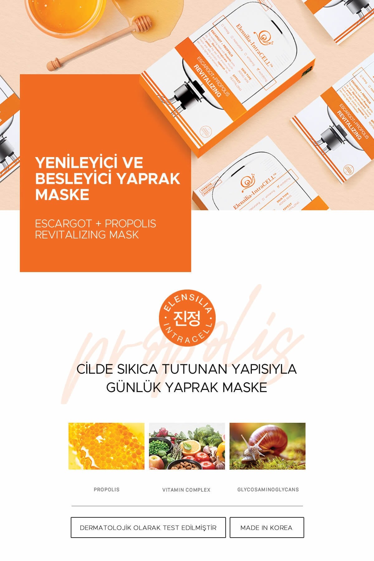 Escargot + Propolis Yenileyici Ve Besleyici Yaprak Maske Intracell Propolis Mask