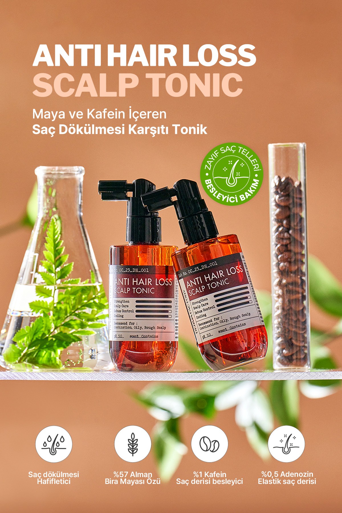 Maya ve Kafein İçeren Saç Dökülmesi Karşıtı Tonik Derma Factory Anti Hair Loss Scalp Tonic 100ml