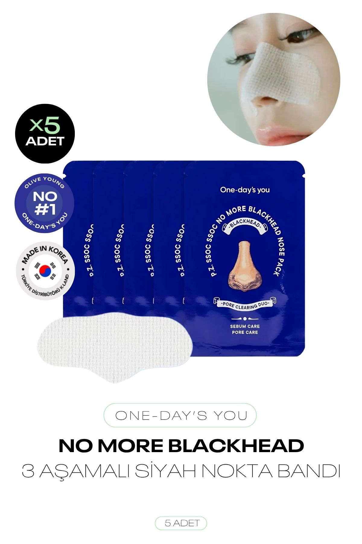 3 Aşamalı Siyah Nokta Temizleyici Bant One Days You No More Blackhead 5'li Paket