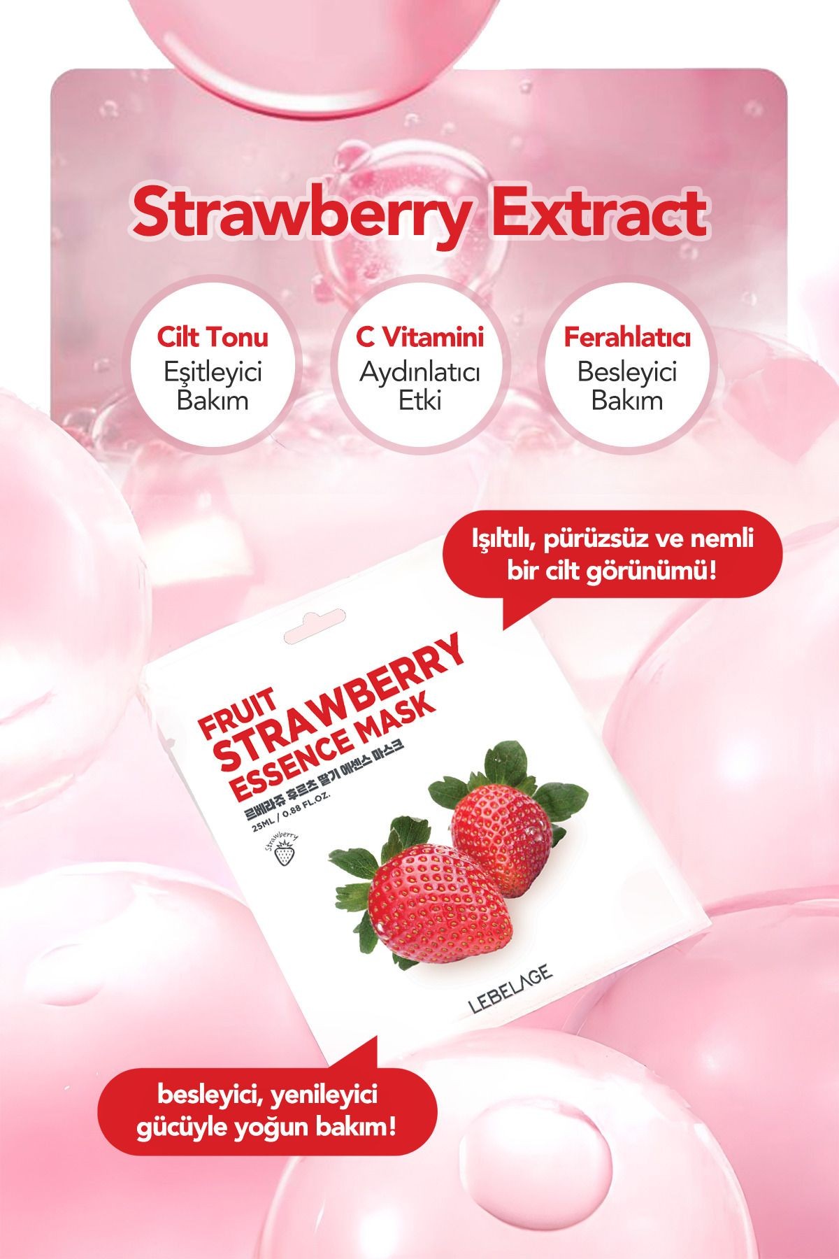 Çilekli Kağıt Maske Lebelage Fruit Strawberry Essence Mask 8809679092222, one size