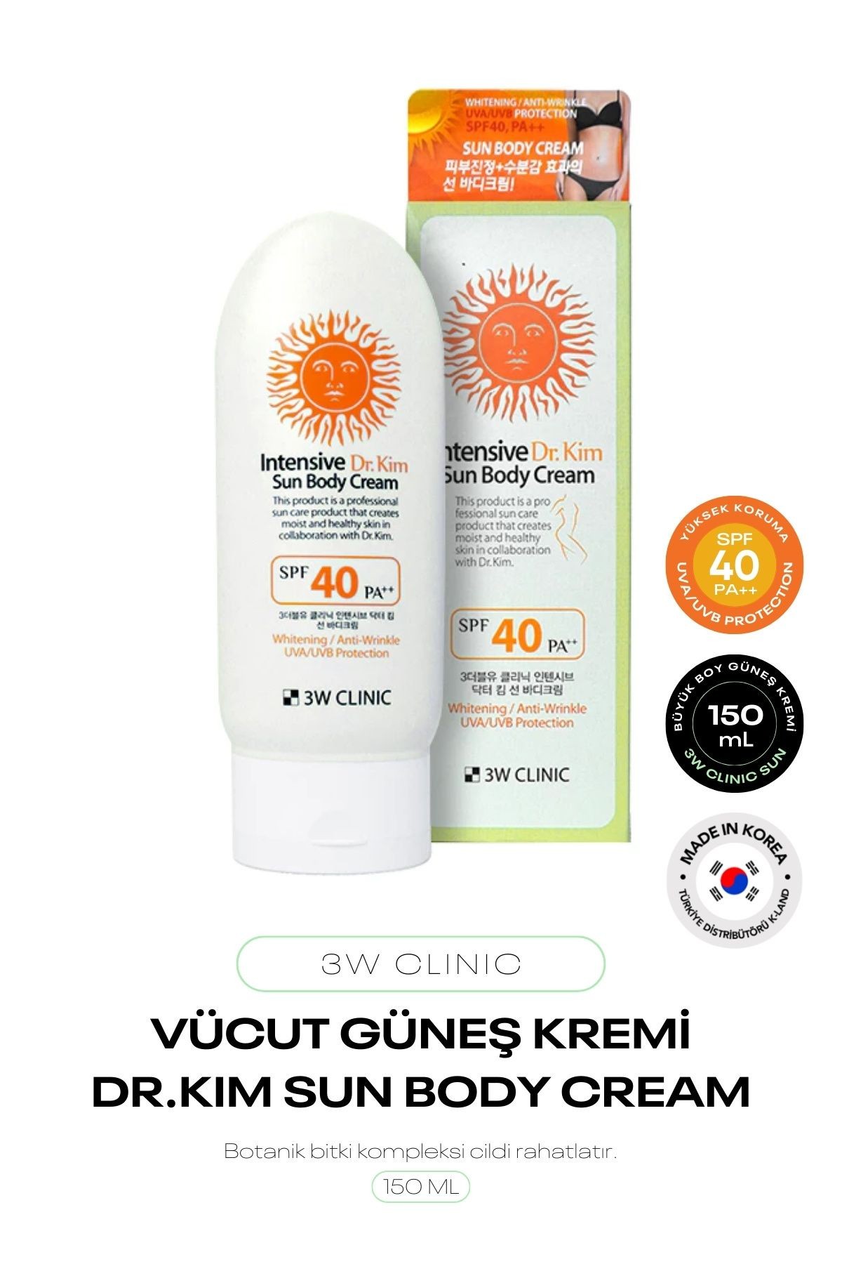 Kolajen ve Botanik Bitki Kompleksi 3W Clinic Vücut Güneş Kremi Intensive Dr. Kim Sun Body 150 ml