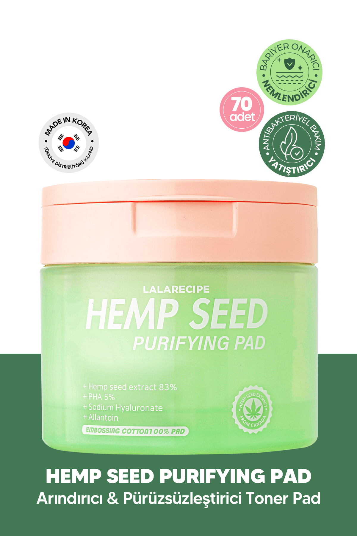 Kenevir Tohumu İçeren Yatıştırıcı ve Arındırıcı Tonikli Ped LALARECIPE Hemp Seed Purifying Pad