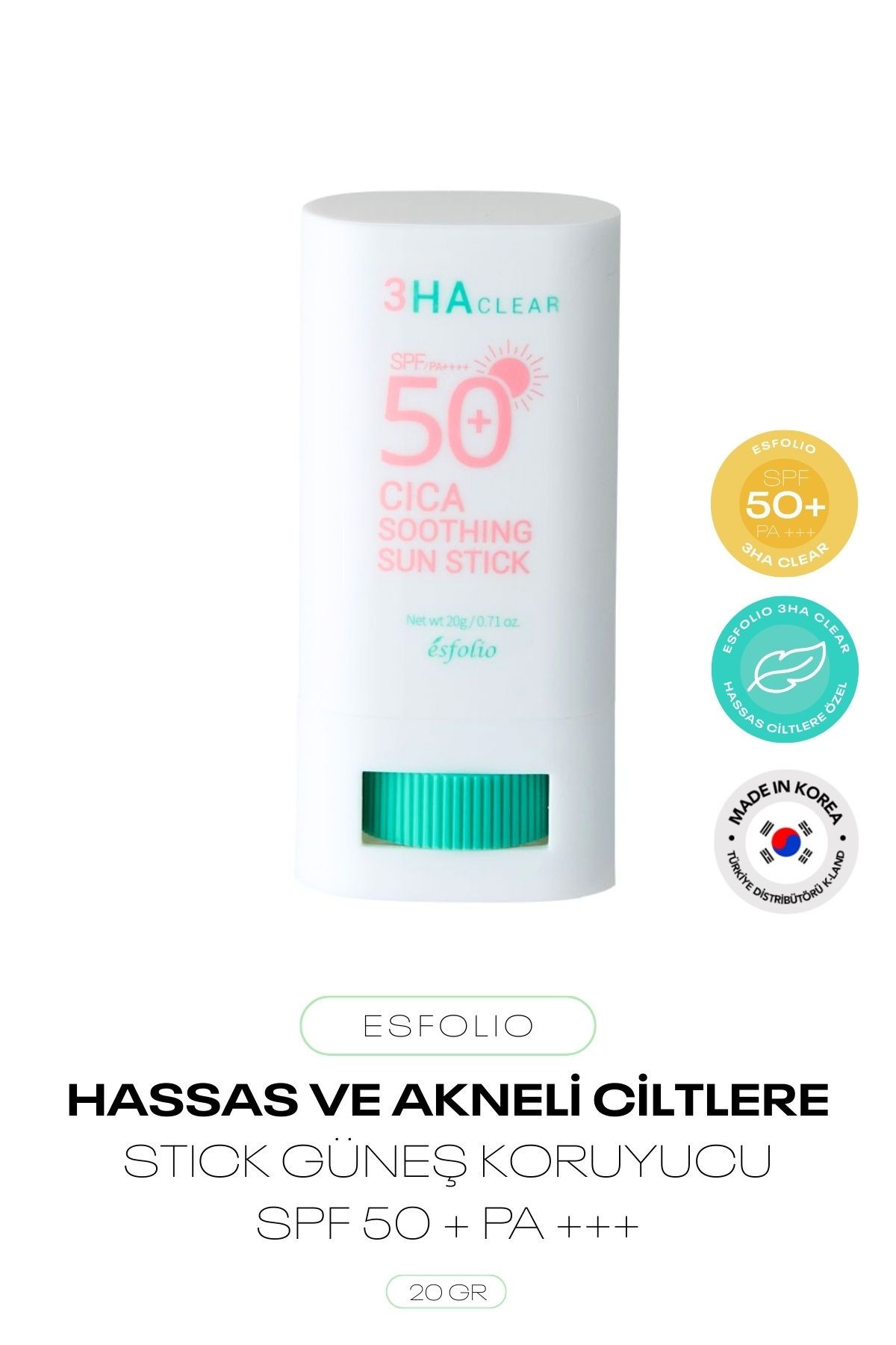 Hassas ve Akneli Ciltler İçin Stick Güneş Koruyucu 3HA Clear Cica Sun Stick