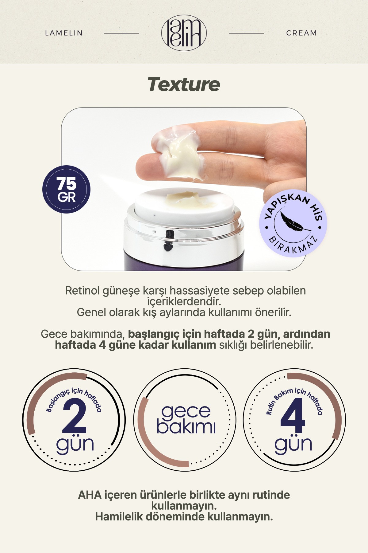 Retinol ve Bakuchiol İçeren Kırışıklık ve Leke Karşıtı Krem Lamelin Retinol Bakuchiol Cream 75 ML