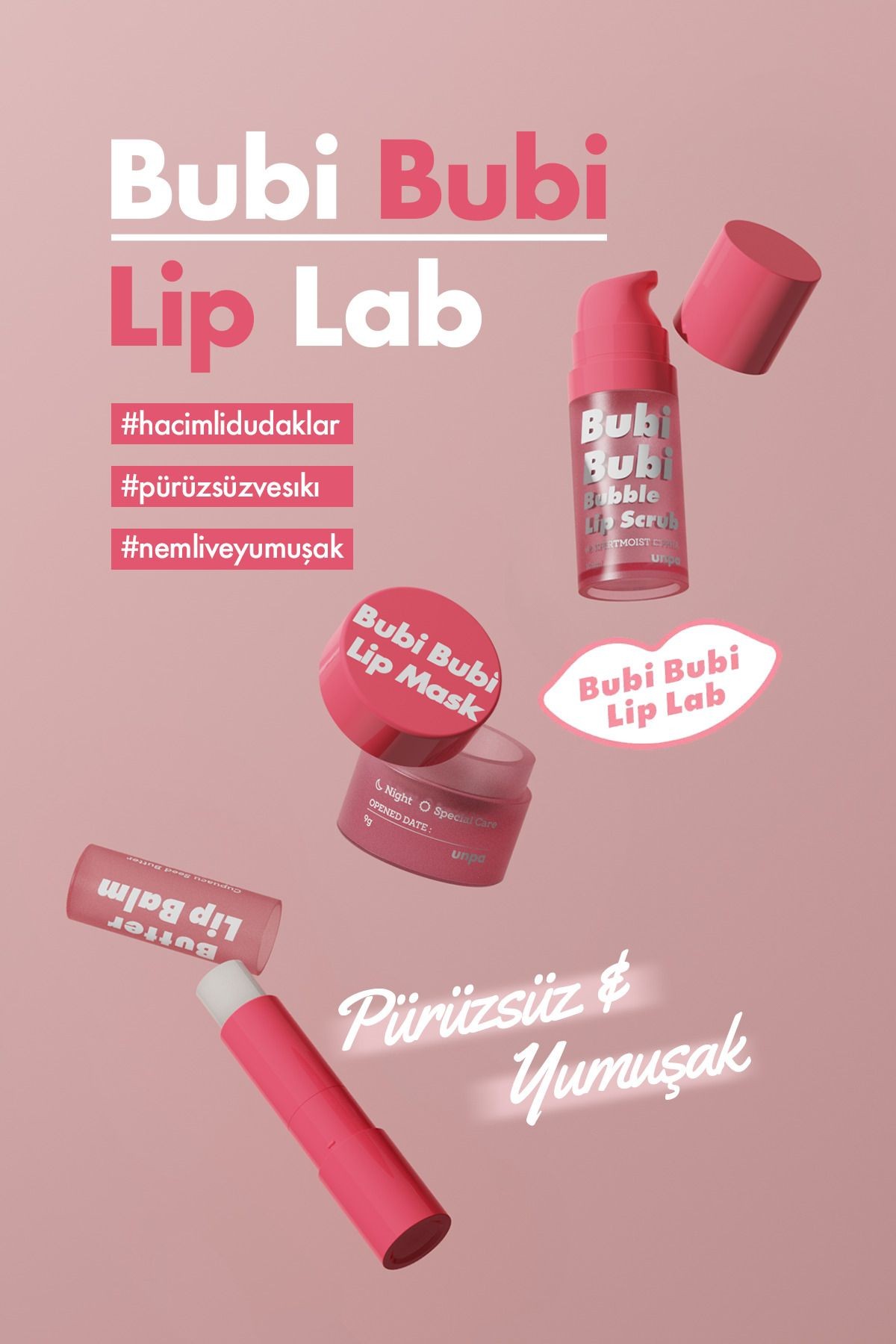 Dolgunlaştırıcı ve Nemlendirici UNPA Dudak Maskesi Bubi Bubi Lip Mask