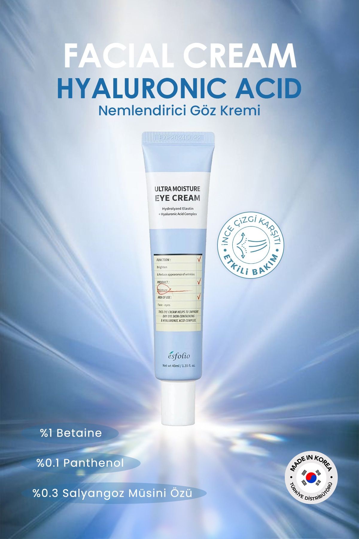 5 Çeşit Hyalüronik Asit Içeren Nemlendirici Göz Kremi Ultra Moisture Eye Cream 40ml