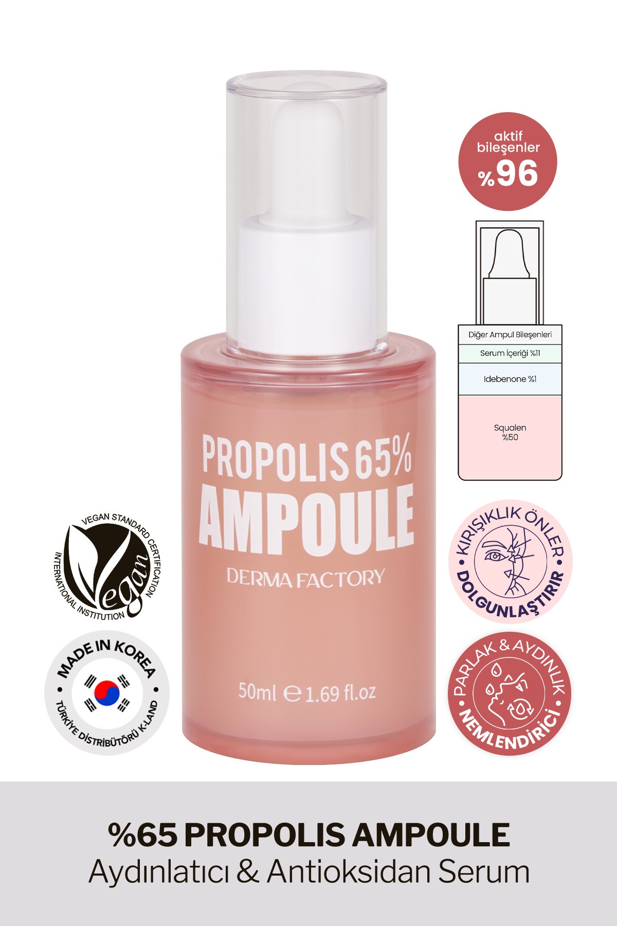 %65 Kırmızı Propolis İçeren Antioksidan Serum Derma Factory Propolis Ampoule 50ml 8809563067718, one size