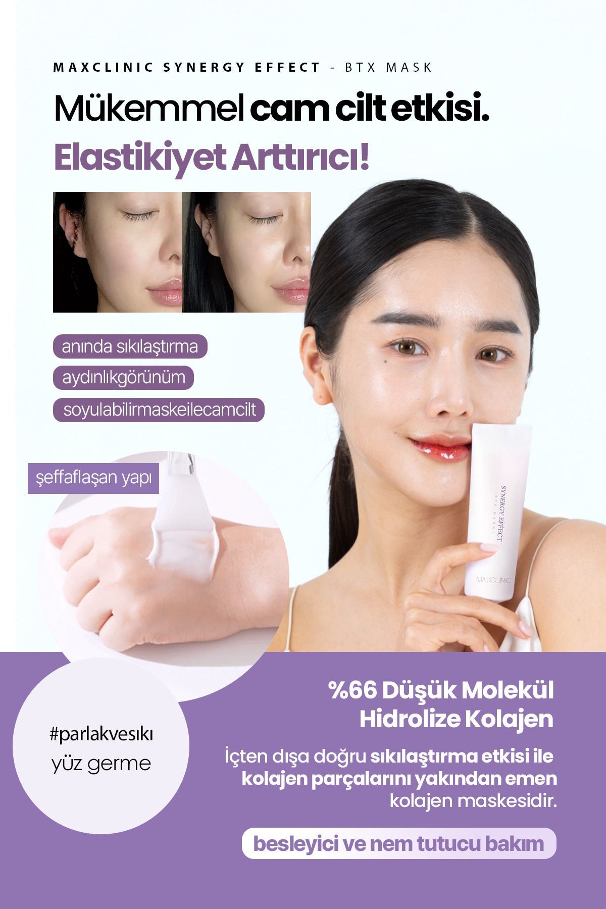 Soyulan Cam Cilt Maske Kolajen ve Botalinium Maxclinic BTX Botoks Mask