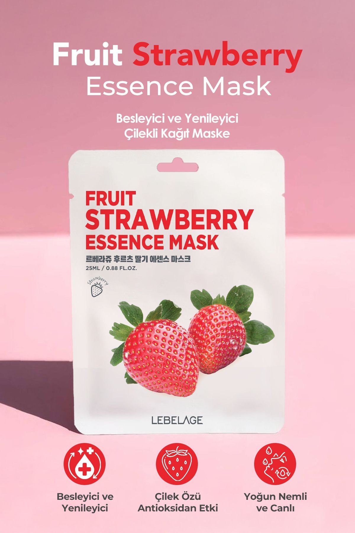 Çilekli Kağıt Maske Lebelage Fruit Strawberry Essence Mask 8809679092222, one size