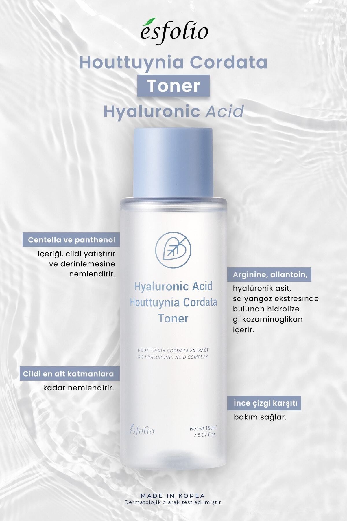 Derinlemesine Nemlendirici ve Yatıştırıcı Tonik Esfolio Hyaluronic Acid Houttuynia Cordata Toner