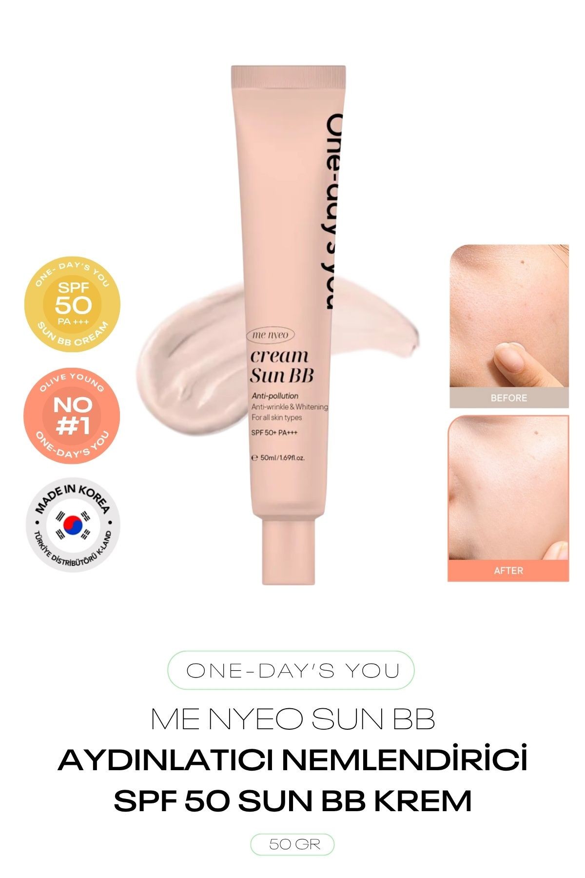 Aydınlatıcı ve SPF 50 Güneş Koruyucu BB Krem One Days You Me NYEO Sun BB Cream