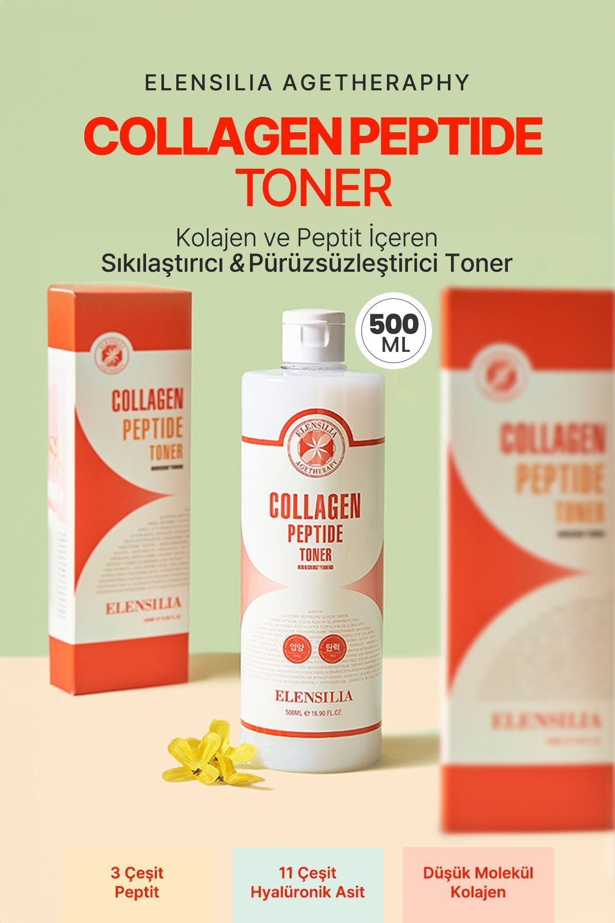 Kolajen ve Peptit İçeren Kırışıklık Karşıtı Tonik Elensilia Collagen Peptide Toner 500ml büyük boy