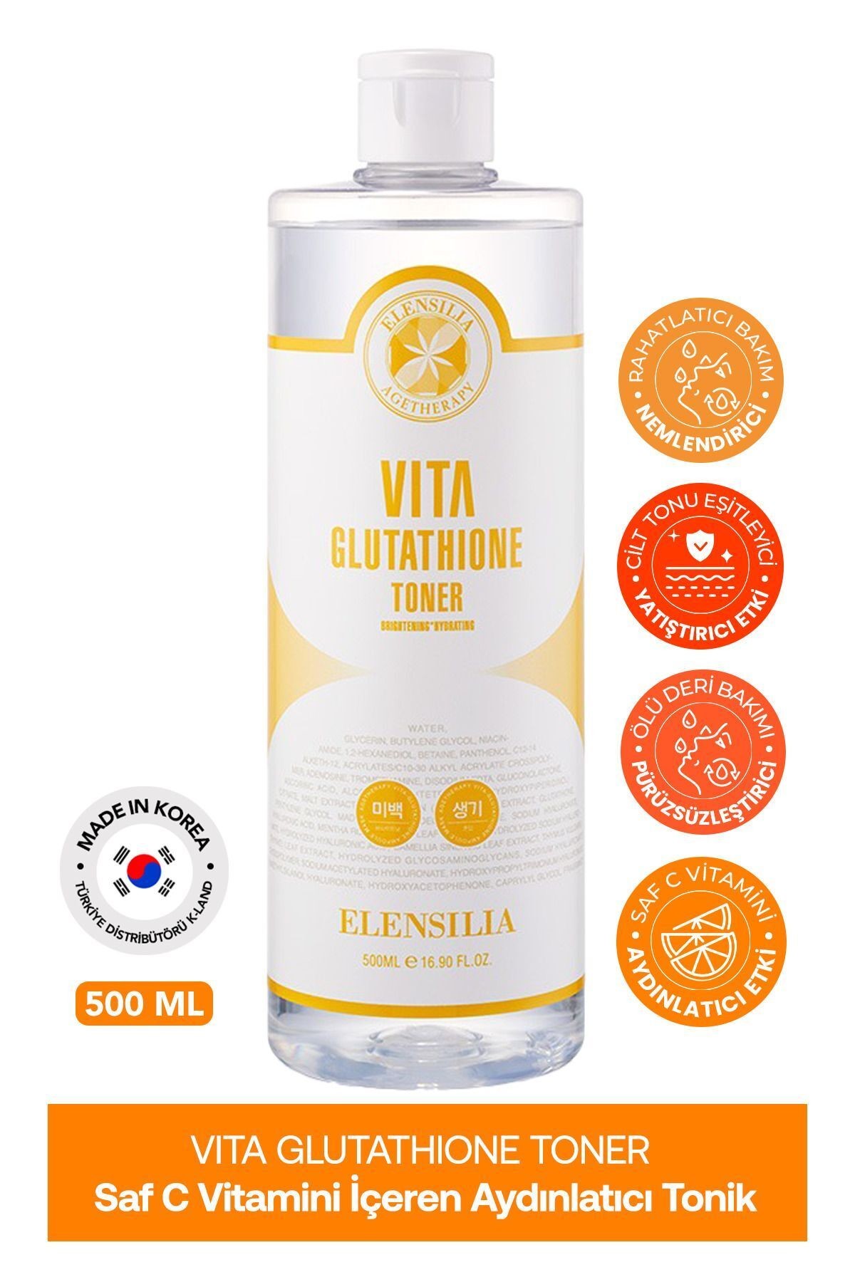 Glutatyon İçeren Aydınlatıcı ve Nemlendirici Tonik Elensilia Glutathione Toner 500ml büyük boy