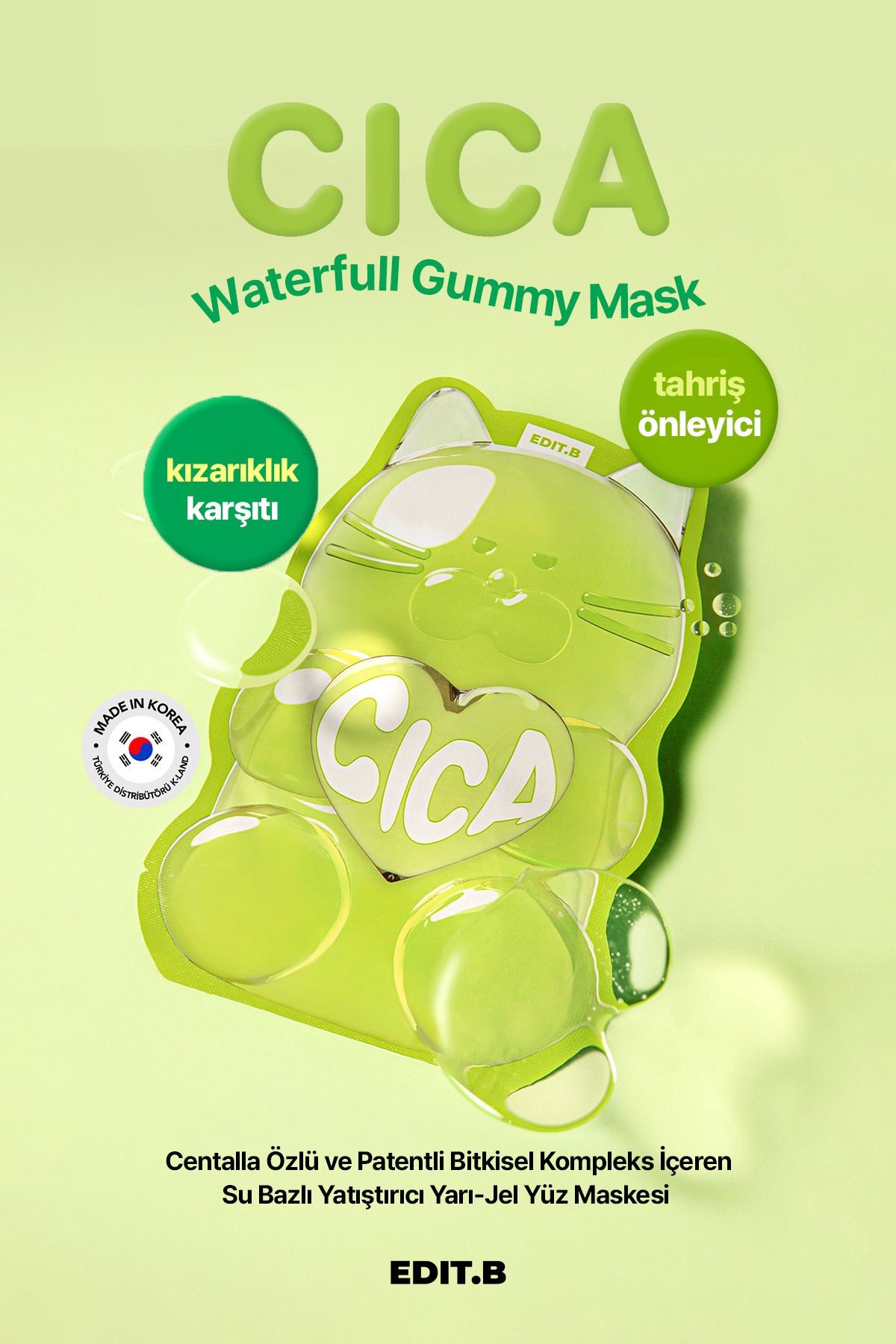 Centella Özlü Yatıştırıcı Yarı Jel Yüz Maskesi EDIT.B Waterfull Gummy Mask CICA