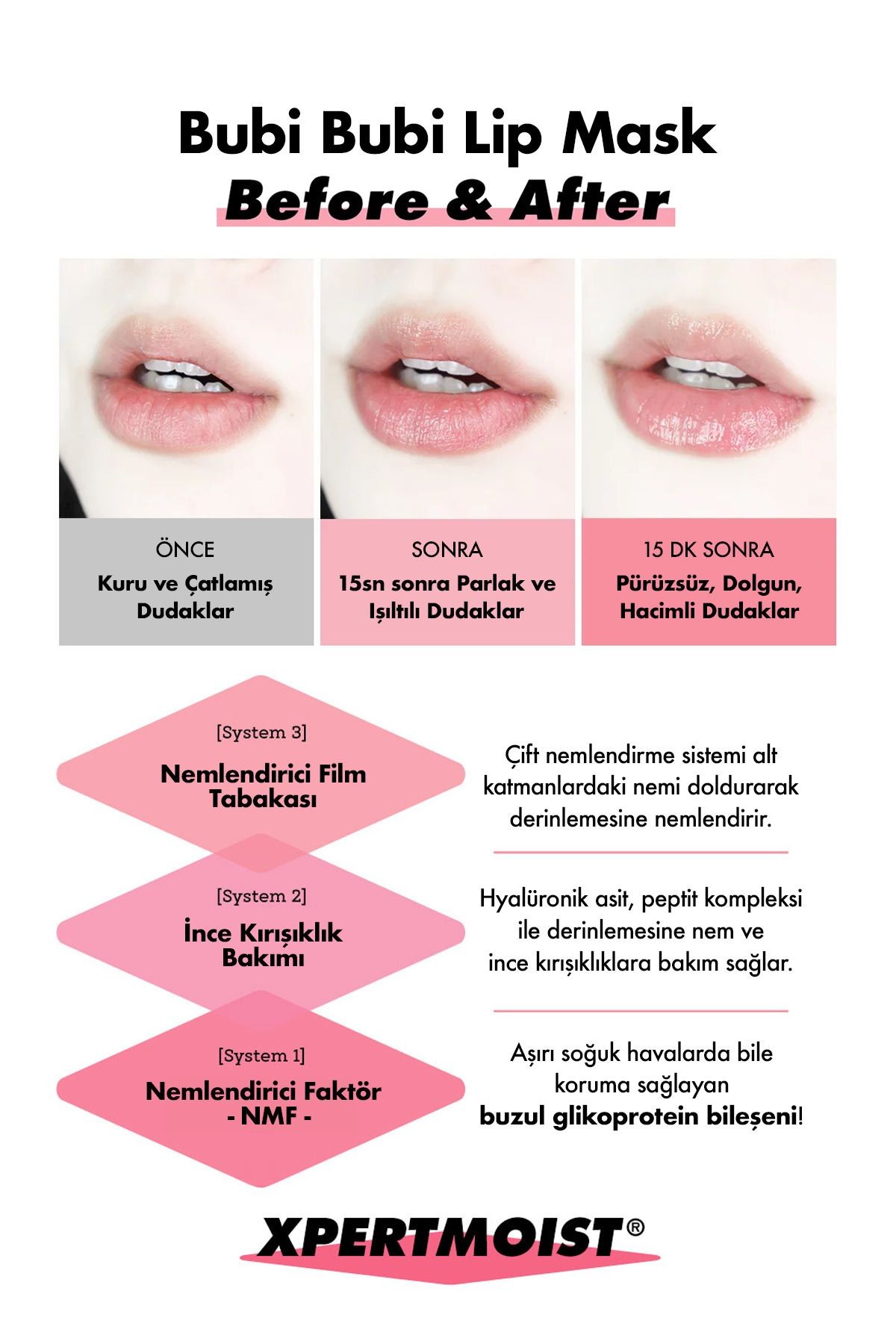 Dolgunlaştırıcı ve Nemlendirici UNPA Dudak Maskesi Bubi Bubi Lip Mask