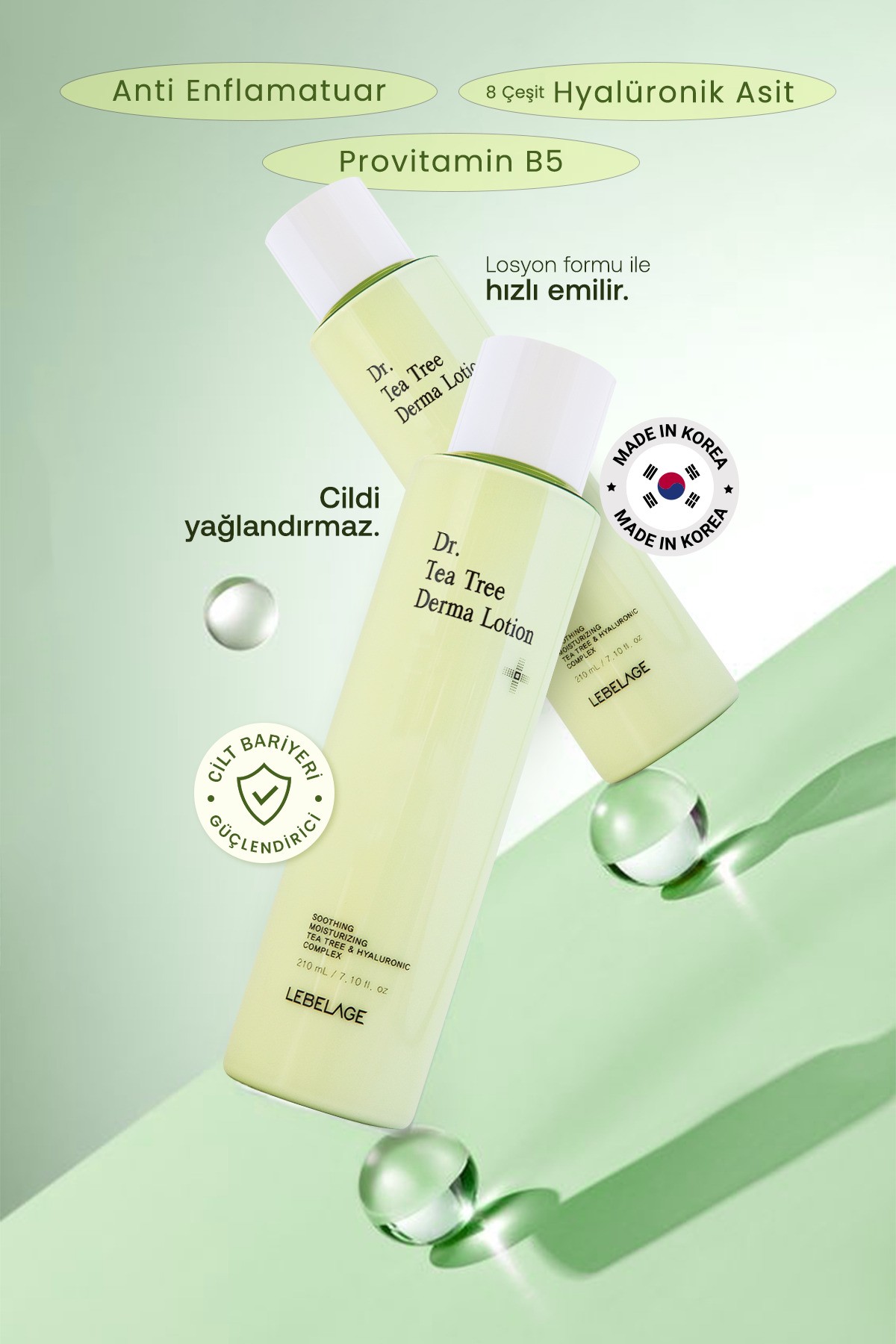 Çay Ağacı ile Akne Karşıtı Yüz Bakım Losyonu Lebelage Dr Tea Tree Derma Skin Lotion 210 ml