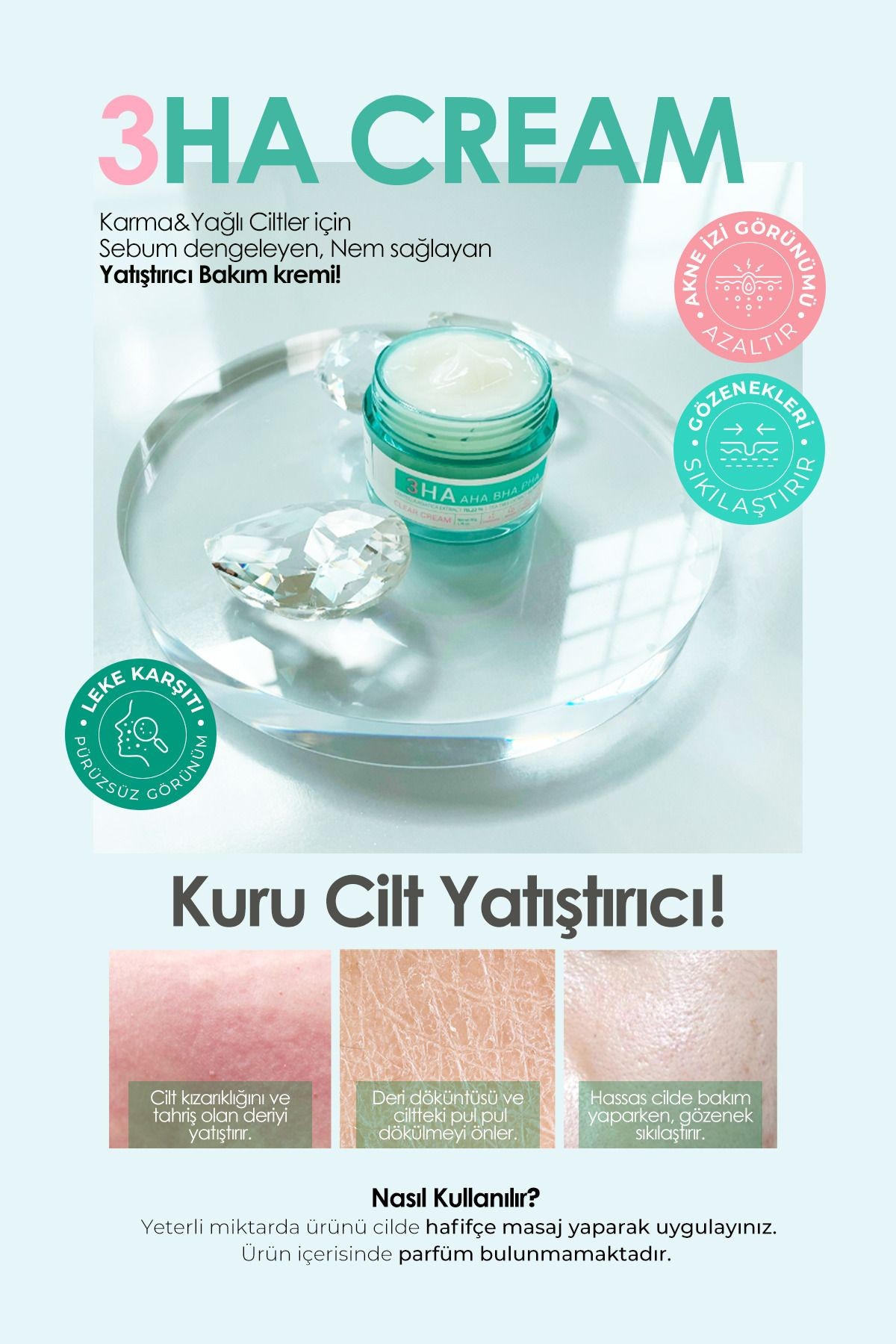%70 Centella Asiatica Içeren Yatıştırıcı Jel Krem 3ha Clear Cream