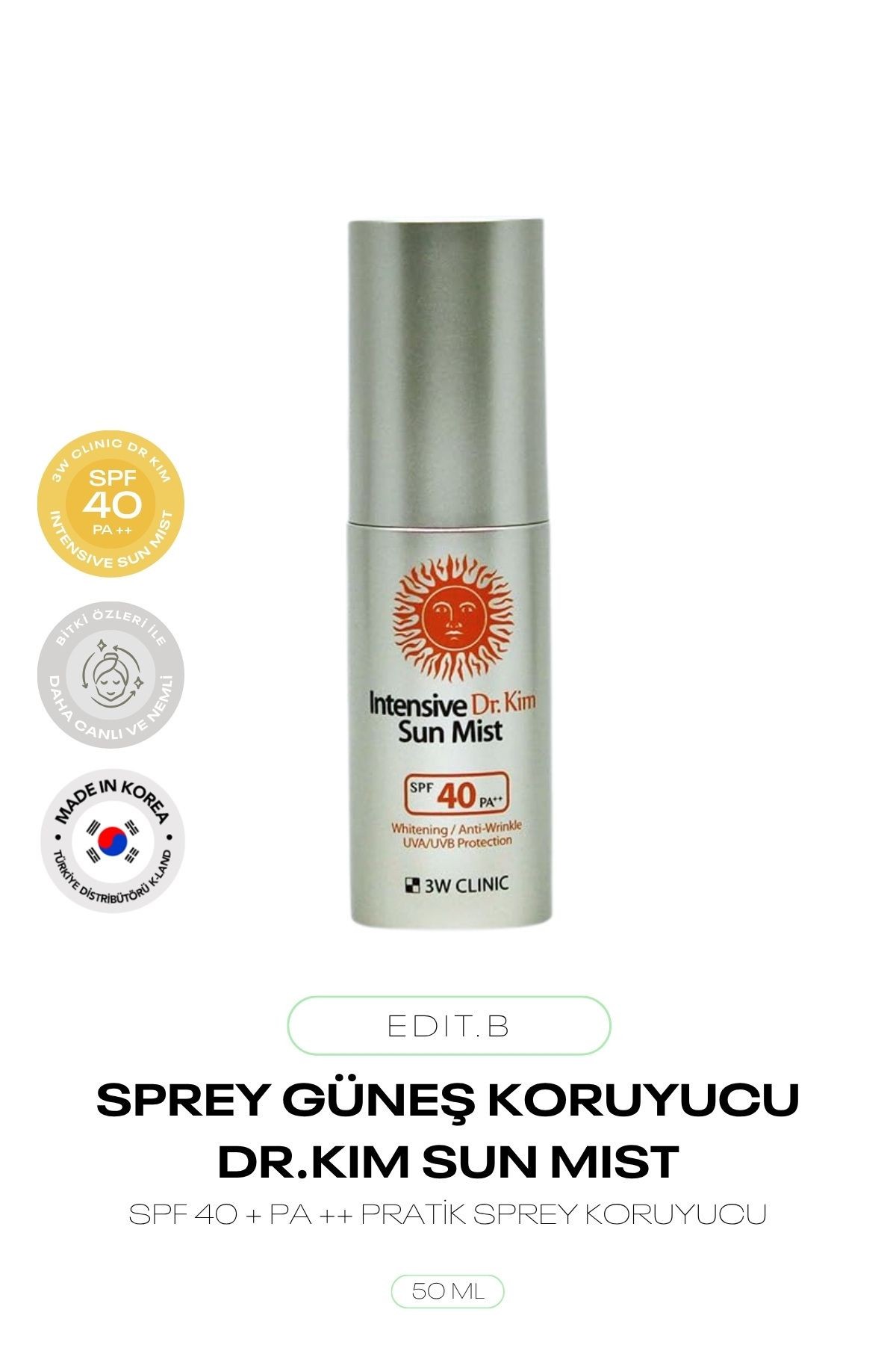 Sprey Formda Güneş Koruyucu Mist SPF 40 PA ++ 3W Clinic Intensive DR.Kim Sun Mist 50 ml