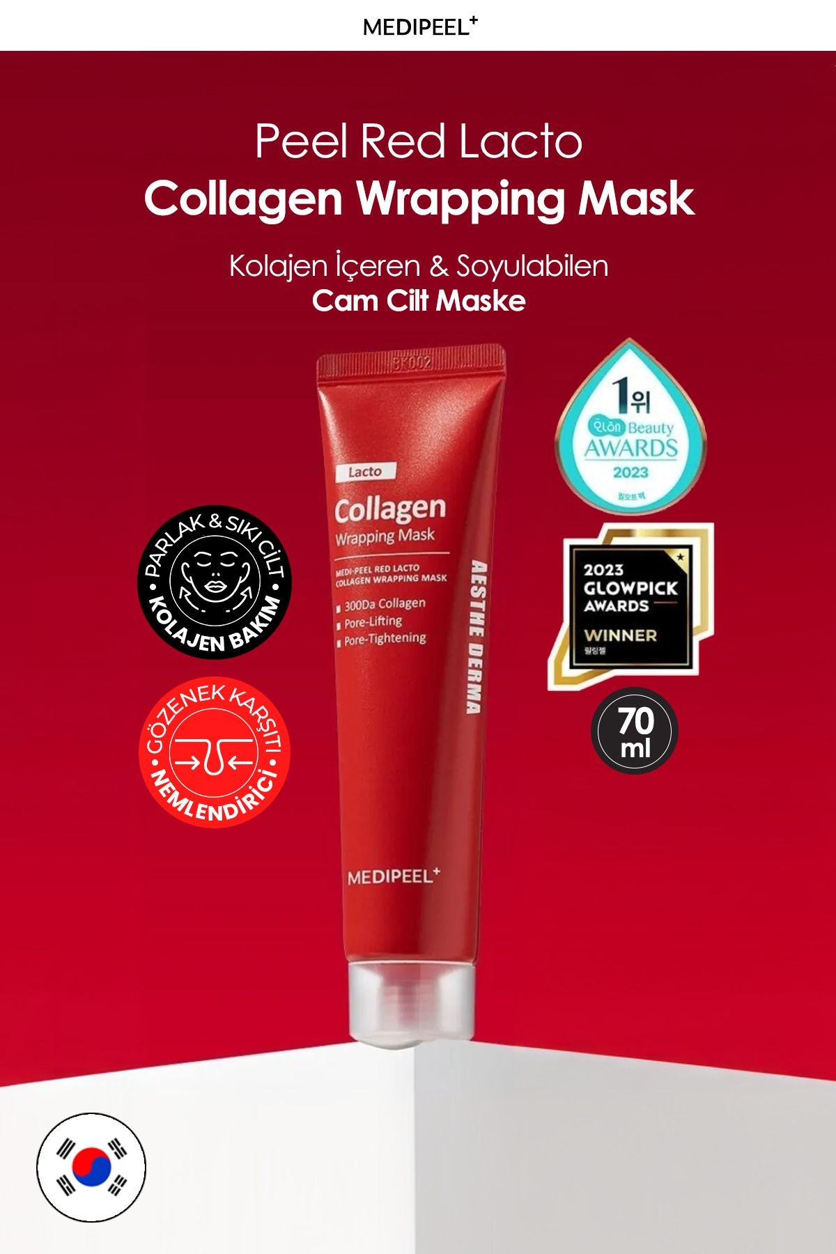 Kolajen Soyulan Cam Cilt Maske MEDIPEEL Red Lacto Collagen Wrapping Mask 70ml