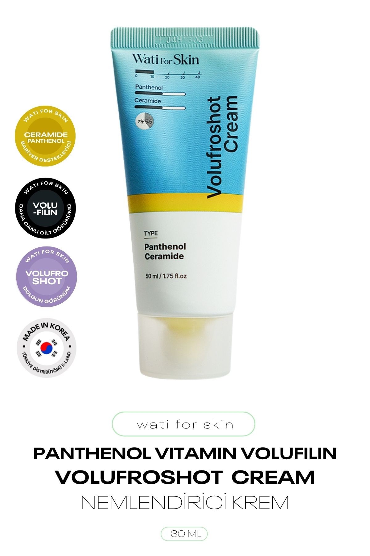 Panthenol, Vitamin ve Volufilin İçeren Nemlendirici Krem Wati For Skin Panthenol Volufroshot Cream