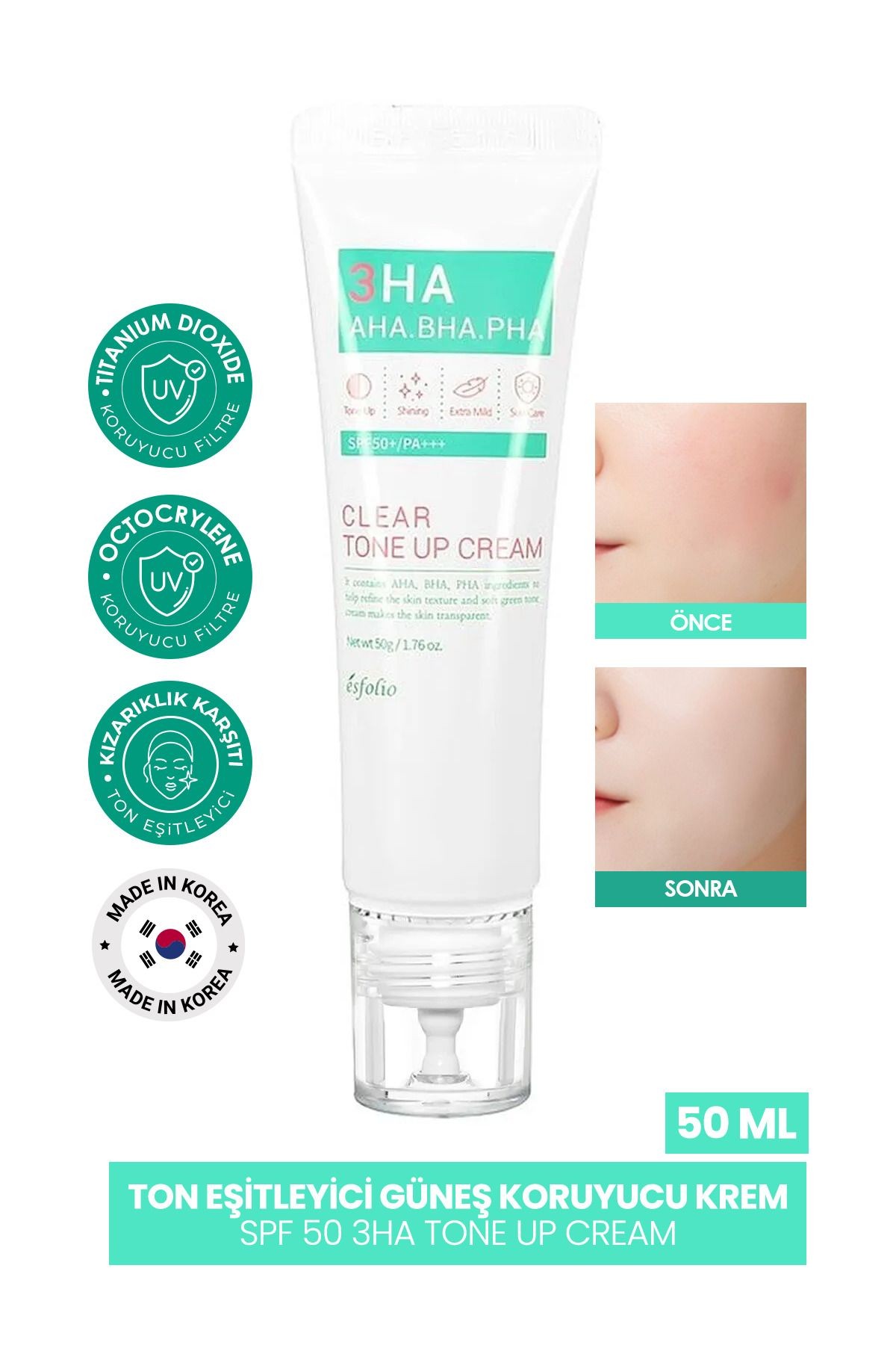 Kızarıklık Karşıtı Ton Eşitleyici Güneş Koruyucu Krem Spf 50 3ha Tone Up Cream