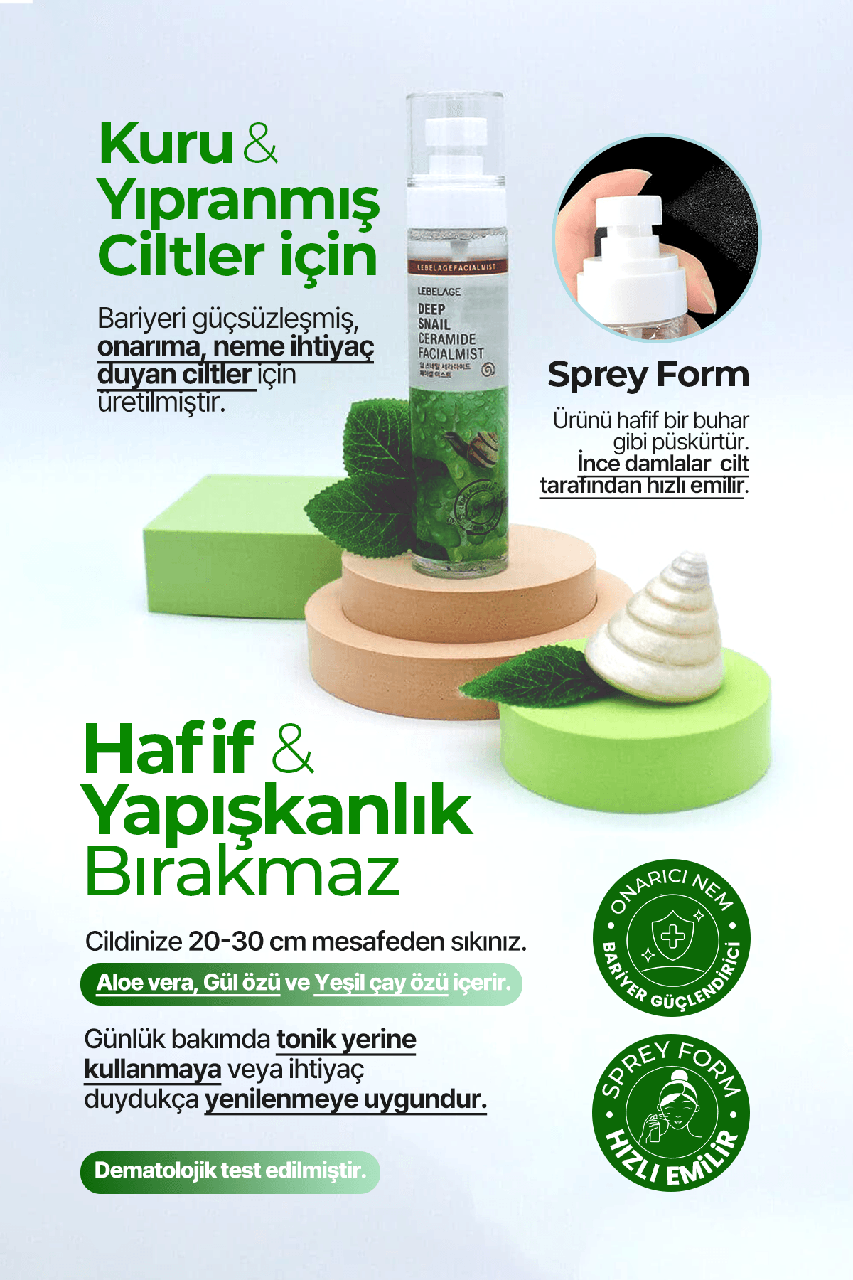 Salyangoz Özü ve Ceramide İçeren Nemlendirici Sprey Mist LEBELAGE Snail Ceramide Facial Mist