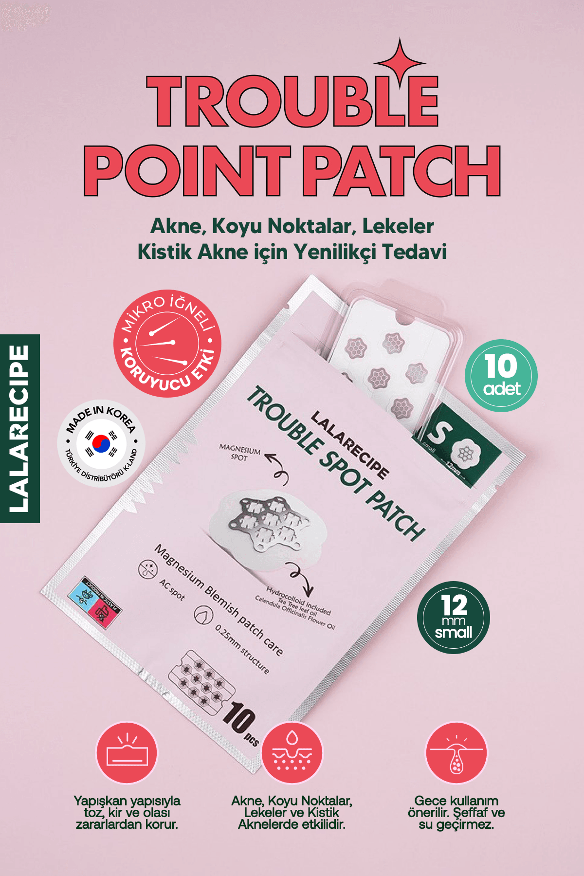 Mikro Magnezyum İğneli Sivilce Bandı LALARECIPE Trouble Spot Patch Small 10 adet