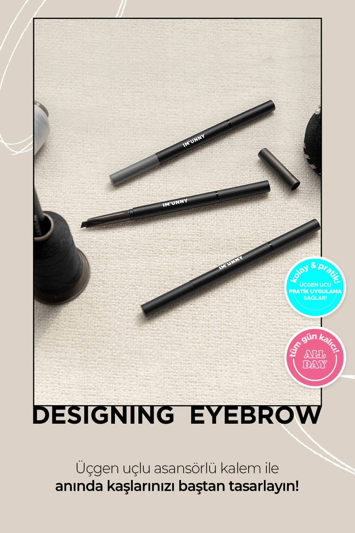Üçgen Uçlu Yumuşak Asansörlü Kaş Kalemi Designing Eye Brow