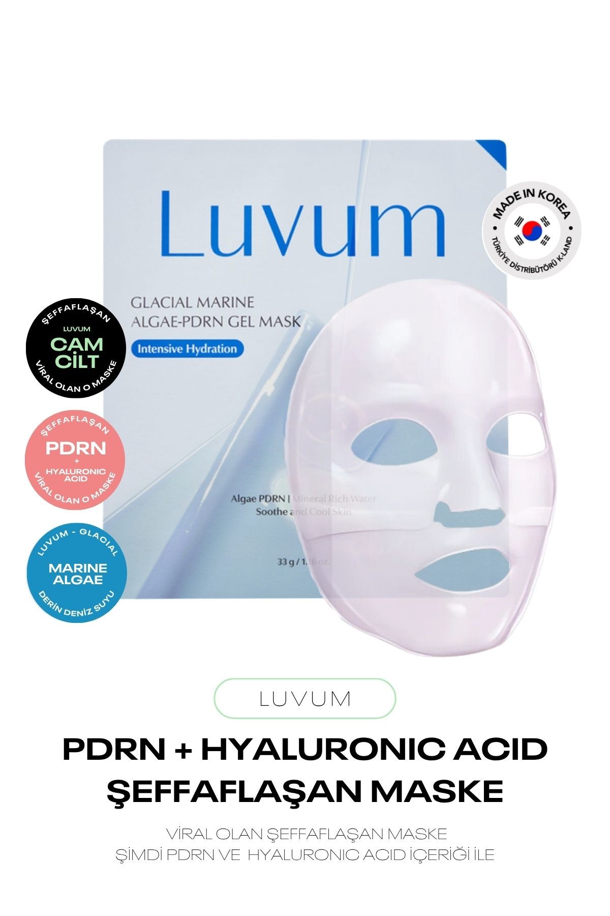 PDRN ve Hyalüronik Asit İçeren Marine Algae Şeffaflaşan Jel Kore Maske Gel Mask