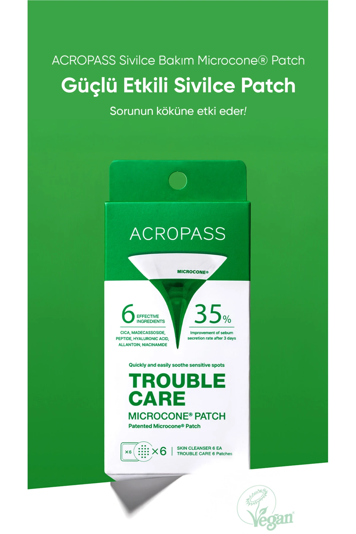 Yağ Bezesi ve Akneler için Mikro İğneli Bant Trouble Care Microcone Patch 6lı