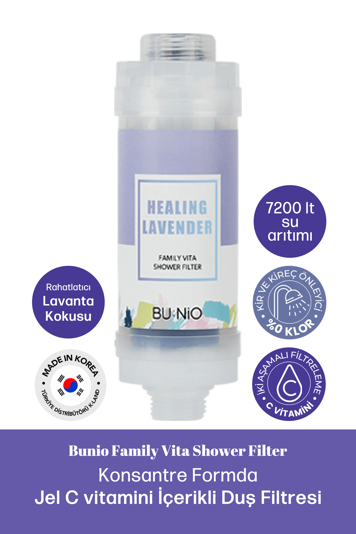 C Vitaminli Su Arıtıcı Duş Filtresi Atopik Ciltler Bunio Shower Filter Healing Lavender