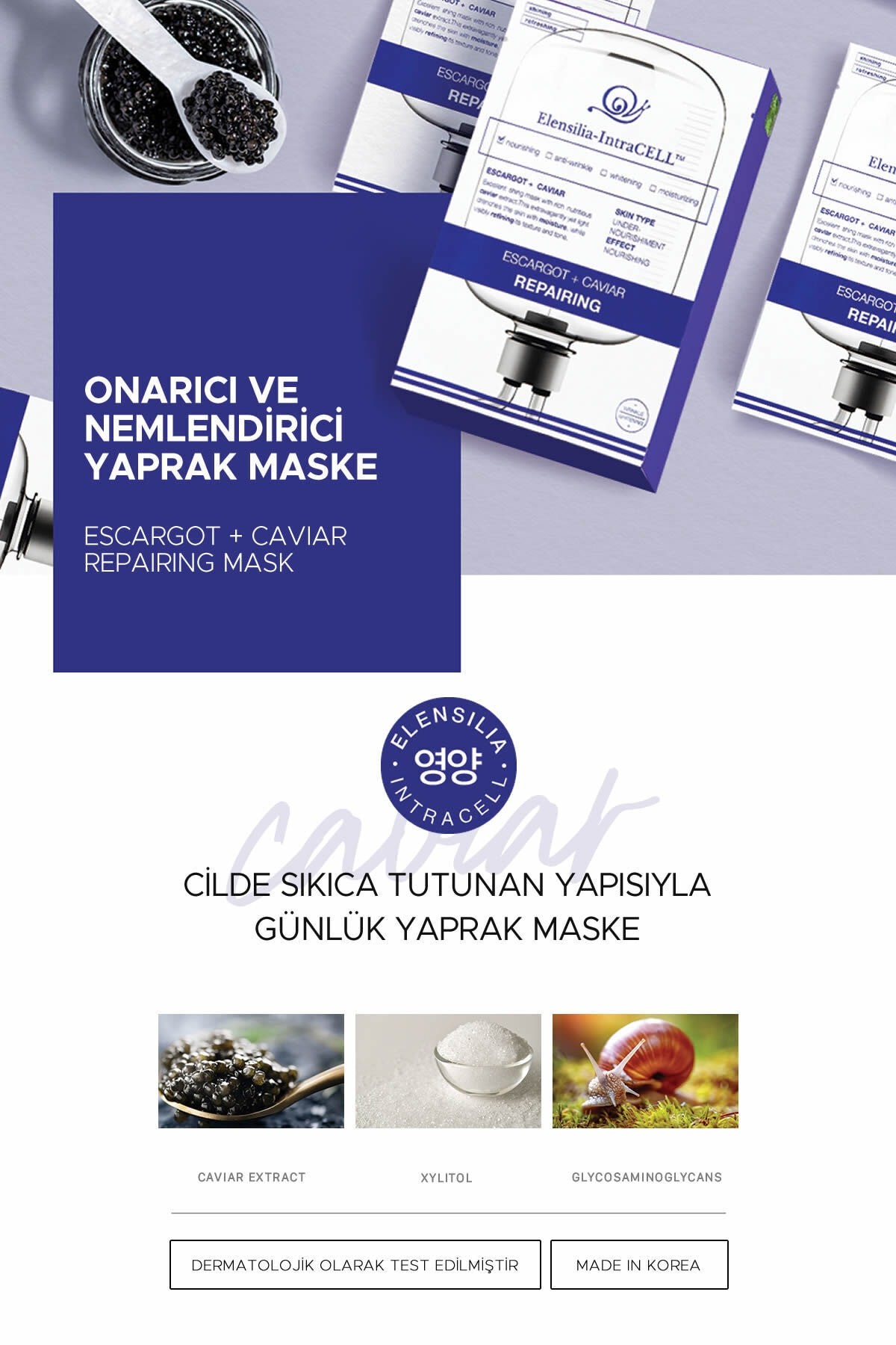 Escargot  Havyar Onarıcı Nemlendirici Yaprak Maske Intracell Caviar Repairing Mask