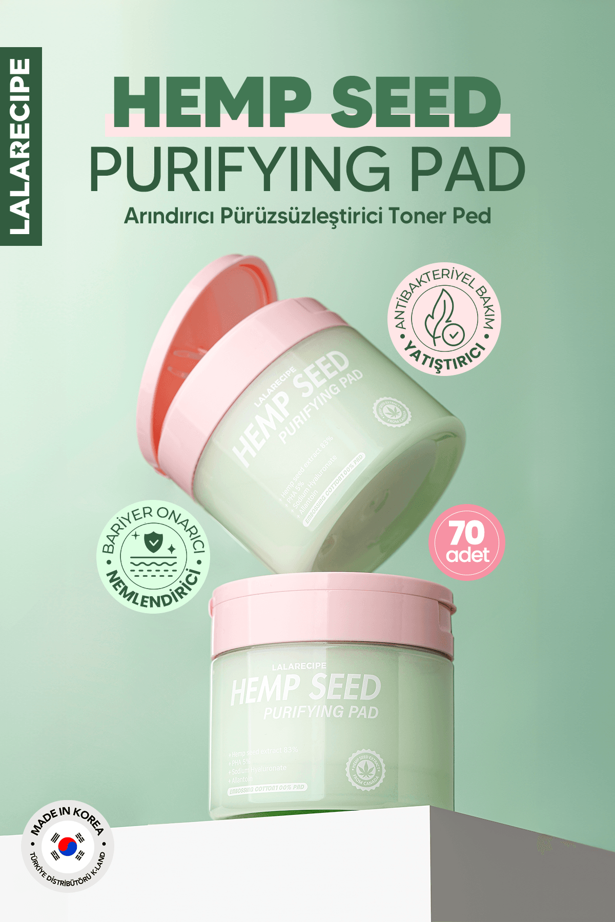 Kenevir Tohumu İçeren Yatıştırıcı ve Arındırıcı Tonikli Ped LALARECIPE Hemp Seed Purifying Pad